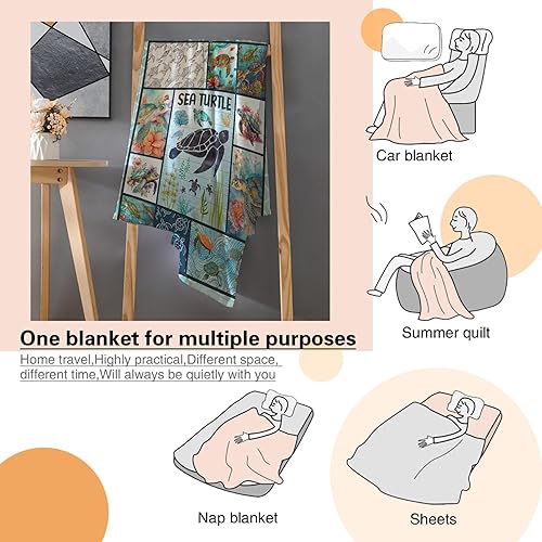 Miniatura 8 de Manta de tortuga marina, regalos para mujeres y niños, manta de franela suave y cálida para sofá, cama de viaje, 40 x 50 pulgadas para niños