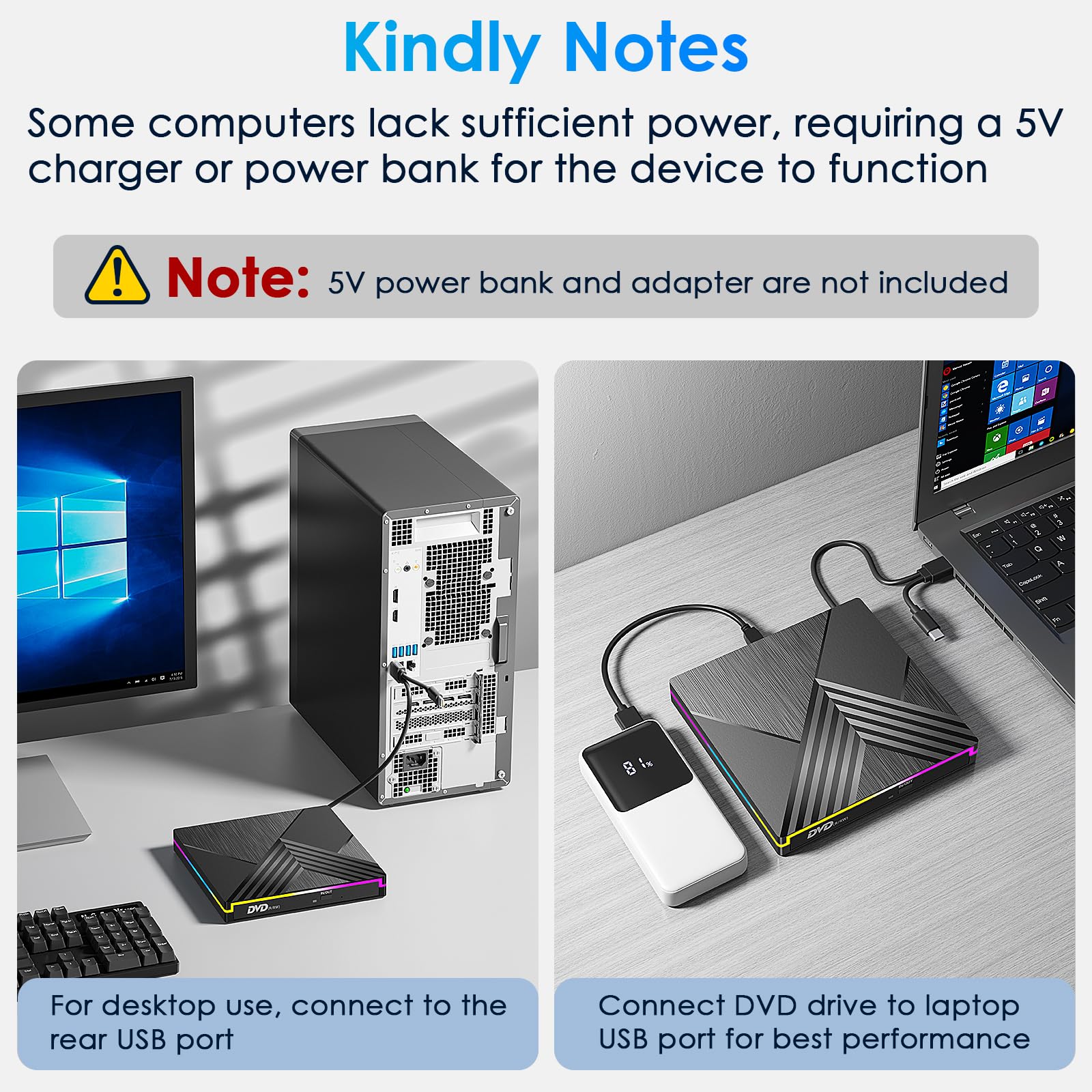 Zewnętrzny odtwarzacz CD DVD, USB 3.0 i Type-C Nagrywarka CD DVD Napęd zewnętrzny, zewnętrzny dyskietek RGB DVD +/-RW Napęd dla komputerów PC Laptop Desktop MacBook OS Win11/10/8/7/XP Linux