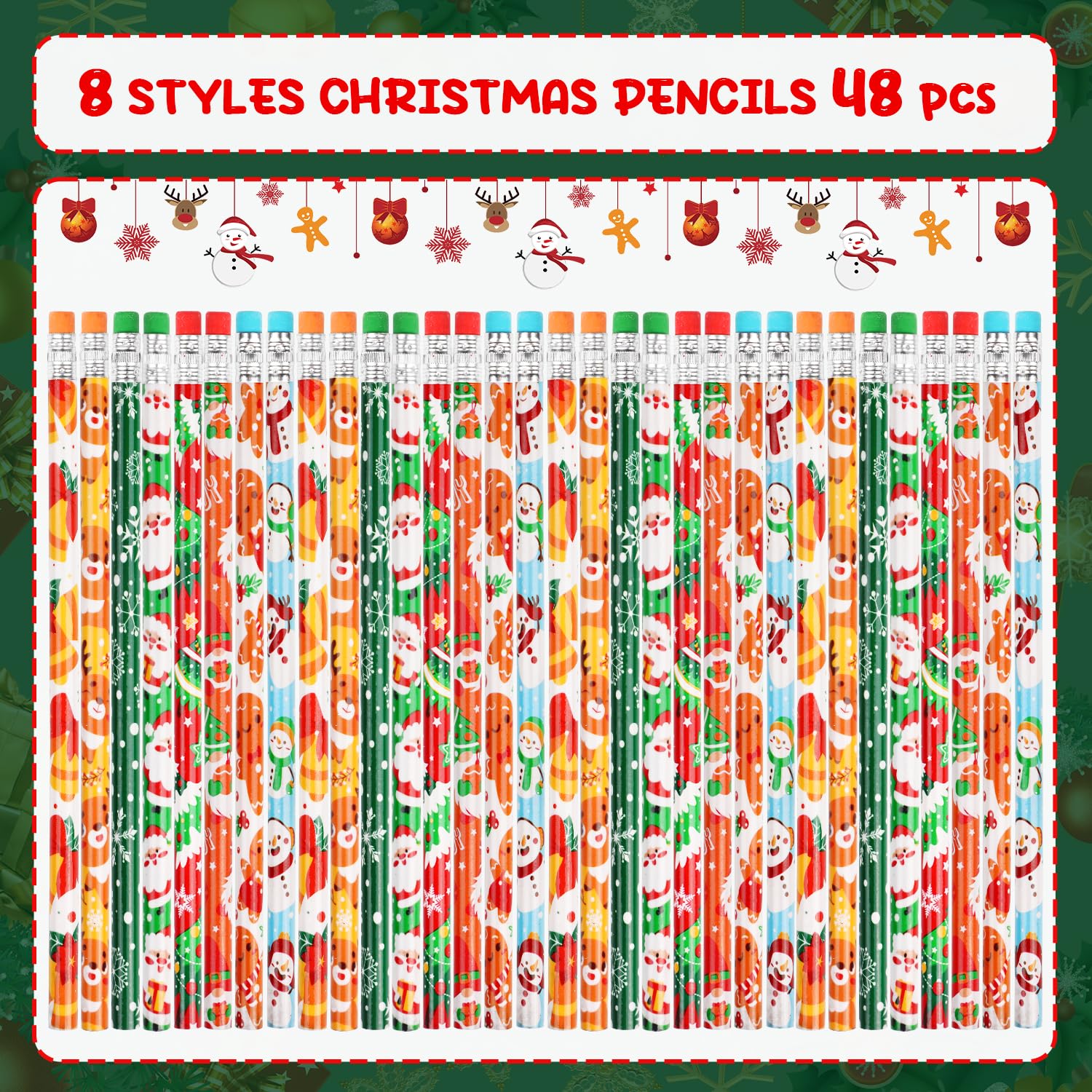 VEYLIN Christmas Pencils, 48 Pack of Xmas Pencils with Erasers Kids Children Holiday Gifts Christmas Classroom Prizes - Image 4