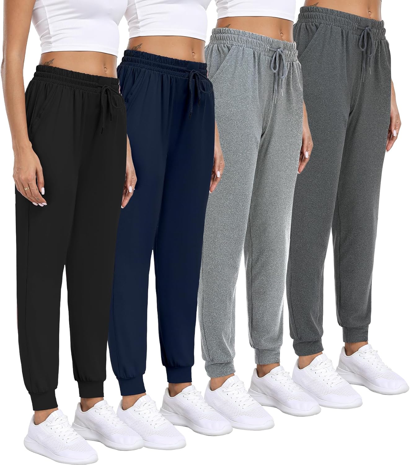Women Joggers with Pockets,Women's Lightweight Sweatpants Soft Lounge Athletic Yoga Pants 4 Pack