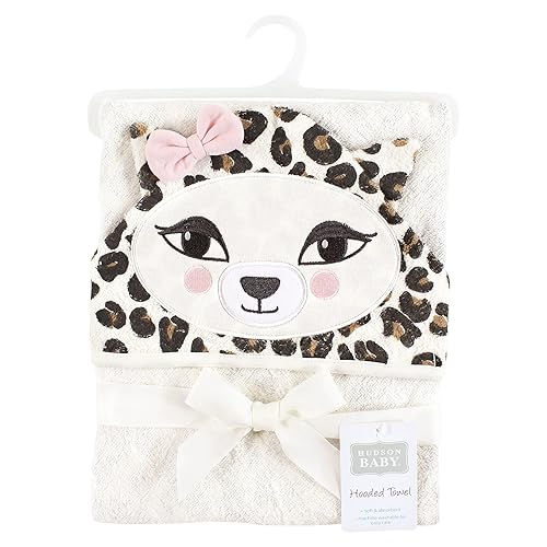 Miniatura 2 de Hudson Baby Toalla unisex de algodón con capucha con cara de animal para bebé, leopardo, talla única