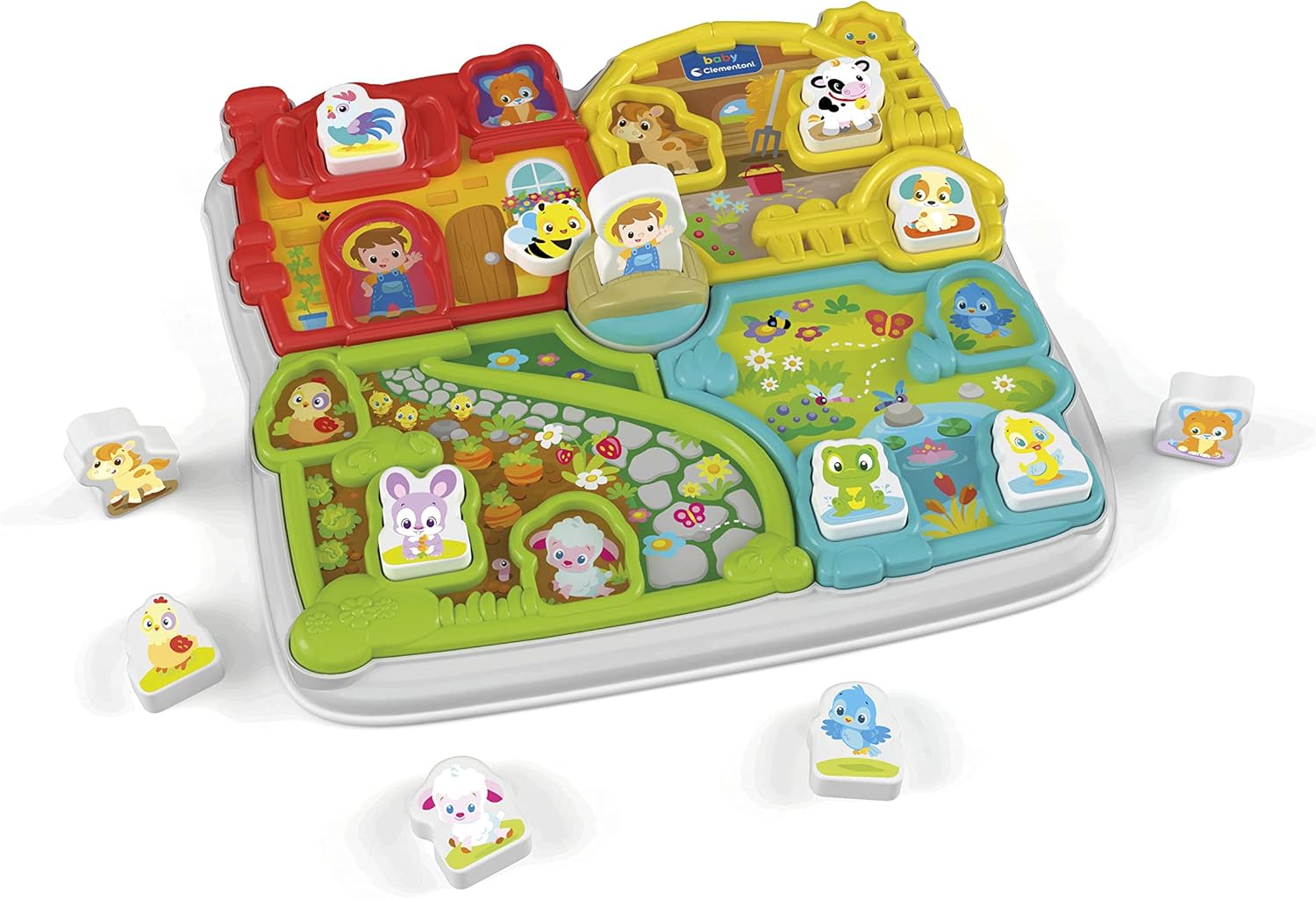 Clementoni Electronic game children 1 year, playset interactive animals with nursery rhymes, bilingual farm Italian/English, multicoloured, 17671