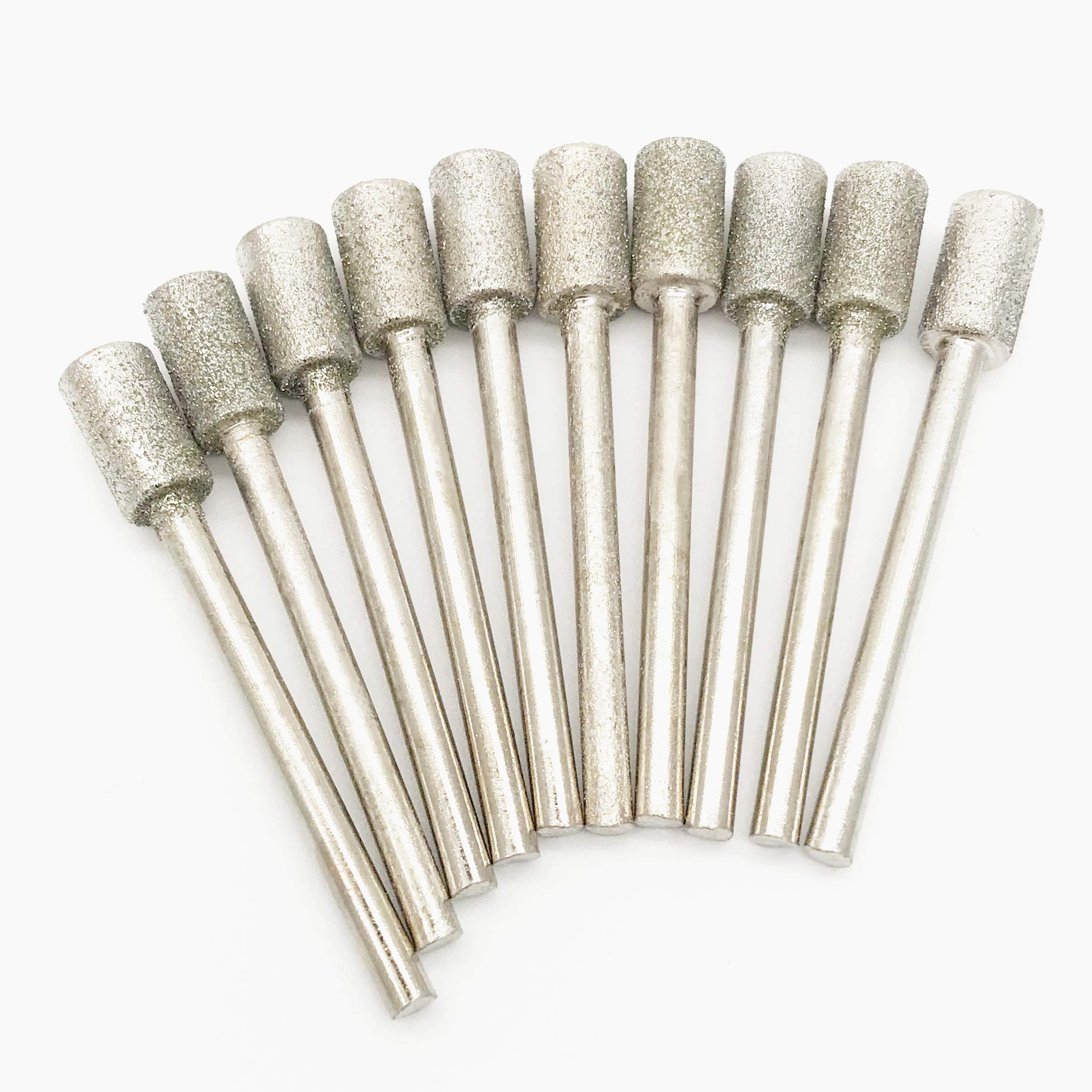3x6mm Diamond Cylinder Burrs, 1/8inch 3mm Shank 6mm Cylinder Head Diamond Grinding Bit Mounted Point Grinder Parts 10pcs
