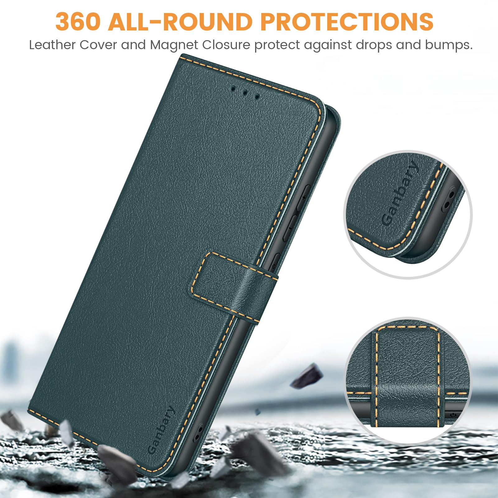 Ganbary Cover Compatibile con Xiaomi Redmi Note 14 4G (164,84 x 78,15 x 8,16mm), Premium Pelle PU Flip Libro Custodia [Protezione Completa] [Slot Scheda] [Funzione di Supporto], Verde Acqua