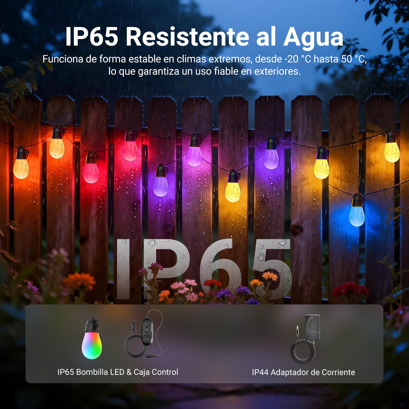 NEEWER Guirnalda Exterior 96ft RGB IC Blanco Inteligente Control App,30 Bombillas IP65 Impermeable 50+ Escenas Decoración Patio Balcón Jardín Compatible Alexa Google, NR01