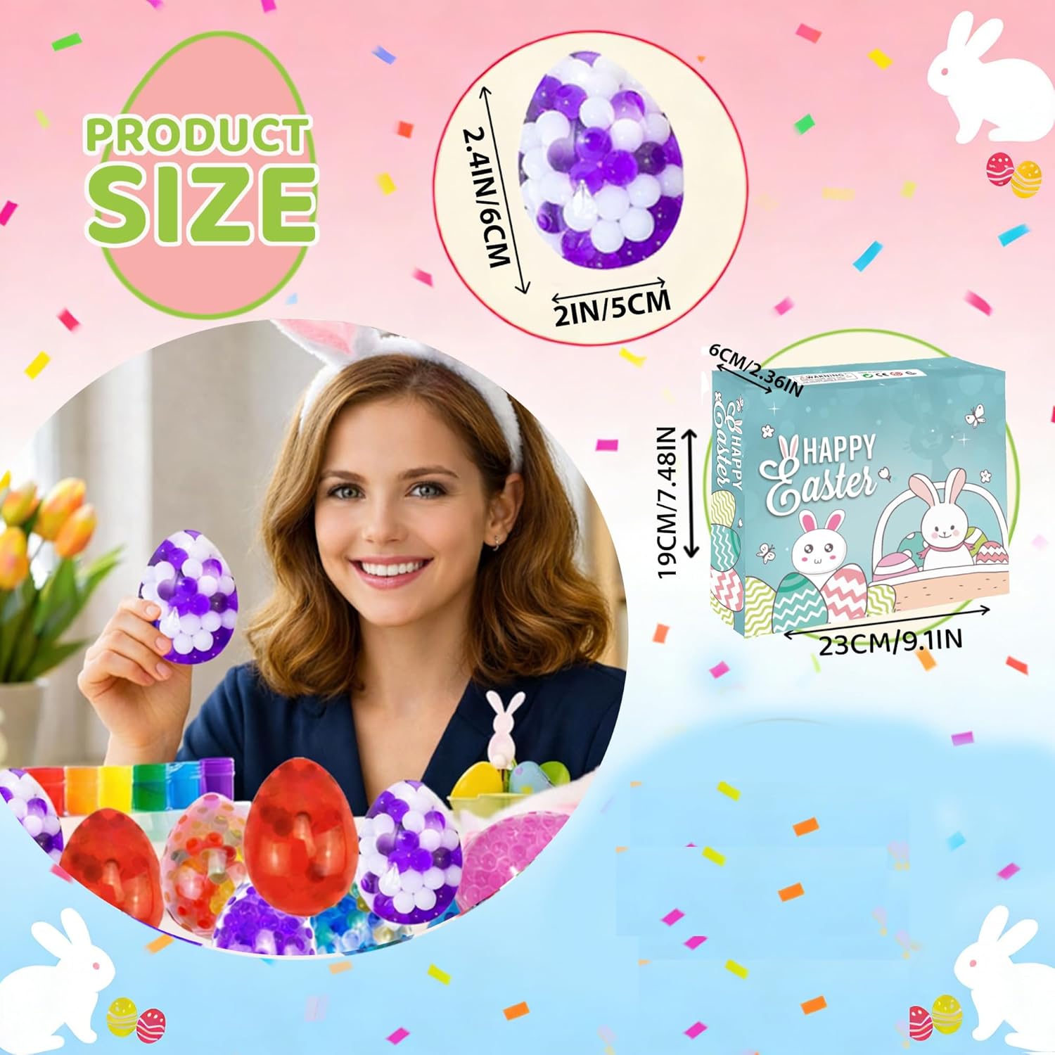 12Pcs Easter Egg Stress Balls, Easter Basket Stuffers Fillers Hunt, Squishy Squeeze Toy Bulk for Adults, Party Favors Goodie Bags Classroom Prizes