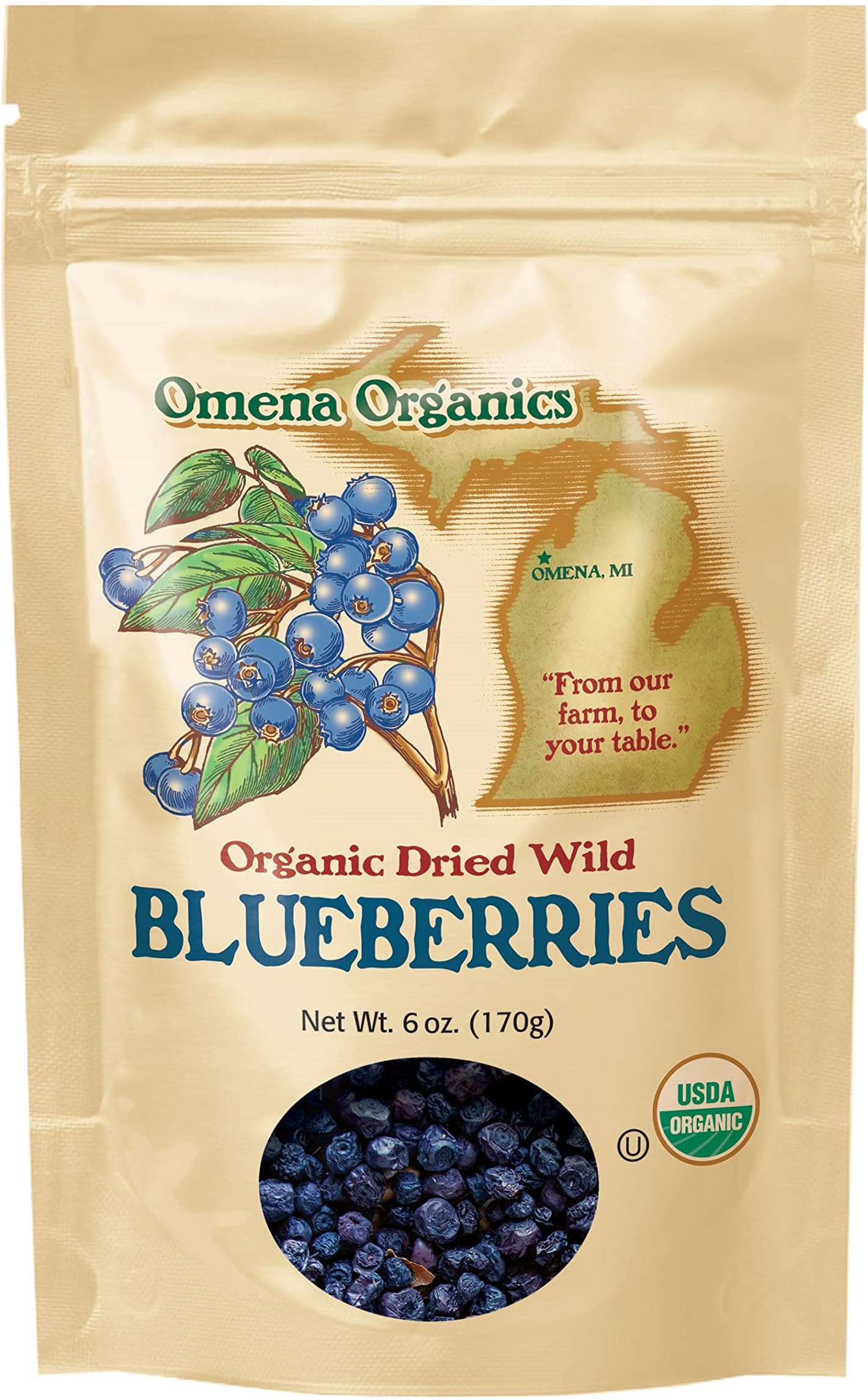 OMENA ORGANICS Organic Dried Wild Blueberries, 6 OZ