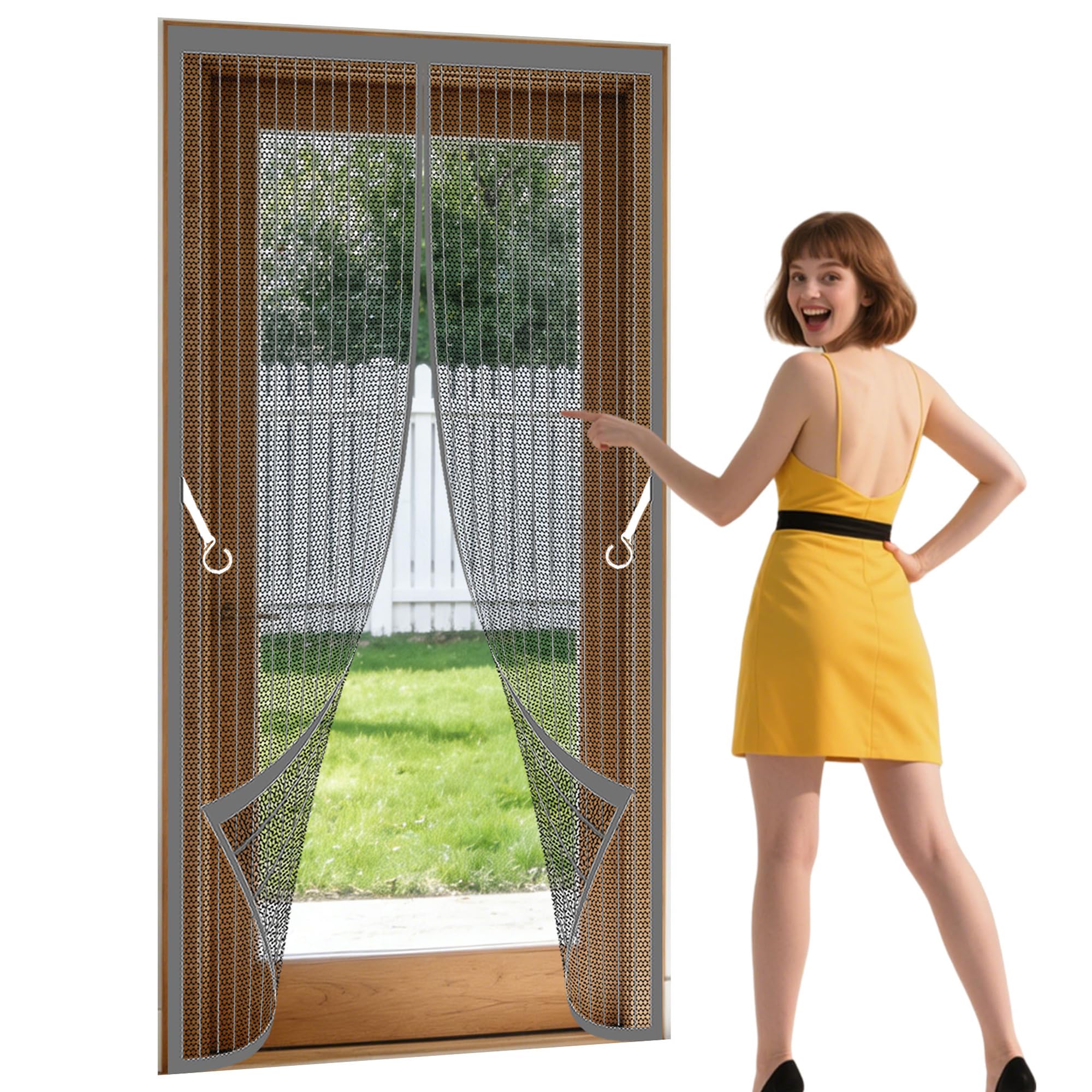 Fly Screen Door 96 x 205 cm No Tools Installation Magnetic Fly Curtain Keeps Bugs Out for Living Room, Bedroom, Patio, Grey