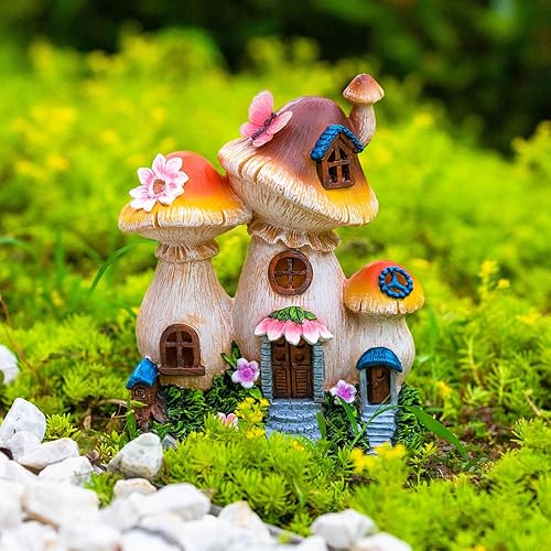 Miniatura 5 de Solar Garden Statue Lights Mushroom Fairy House Figurine, Outdoor Memorial Garden Ornaments Gift Waterproof Decoration for Outside Patio Yard Lawn