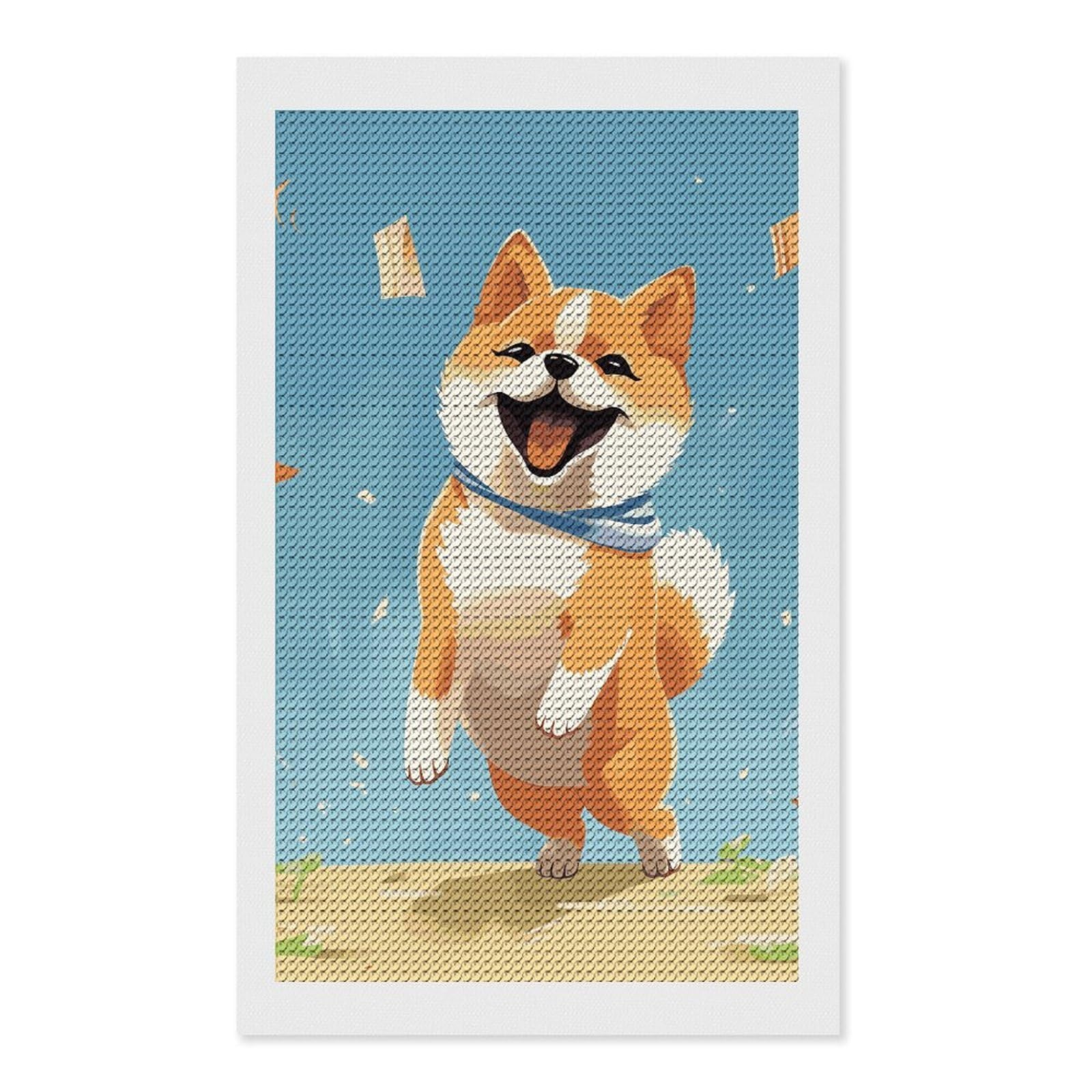 Cute Shiba Inu Diamond Art Kits for Adults, DIY 5D Diamonds Painting Kits for Beginner, Round Full Drill Diamond Dots Painting, Diamonds Pictures Gem Art and Crafts Wall Decor 12"x20"
