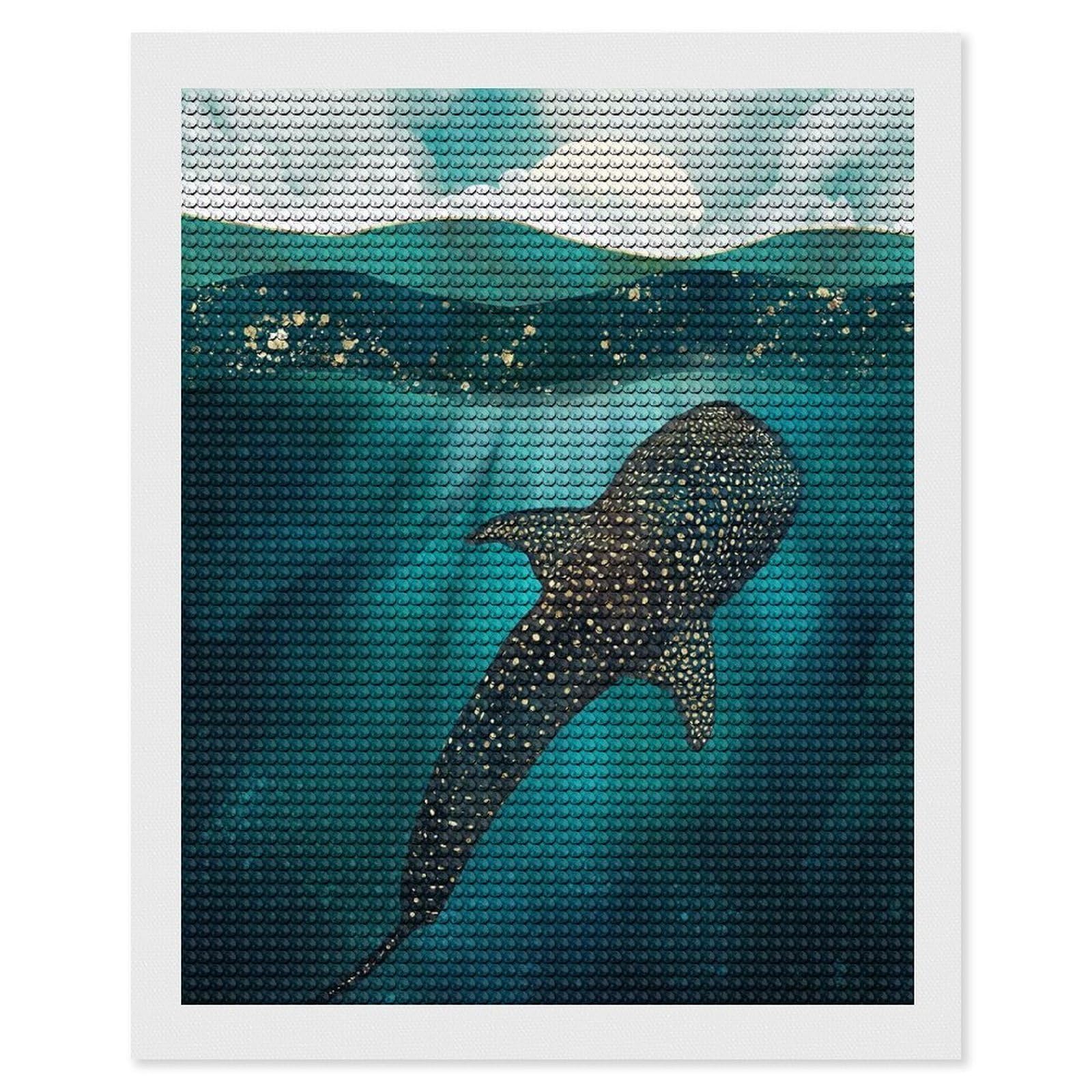Junmoney Metallic Whale Shark Diamond Painting Kit 16"x20", Thoughtful Handmade Gift, for Creative Relaxation, Printed Canvas, Cosy Home Accent