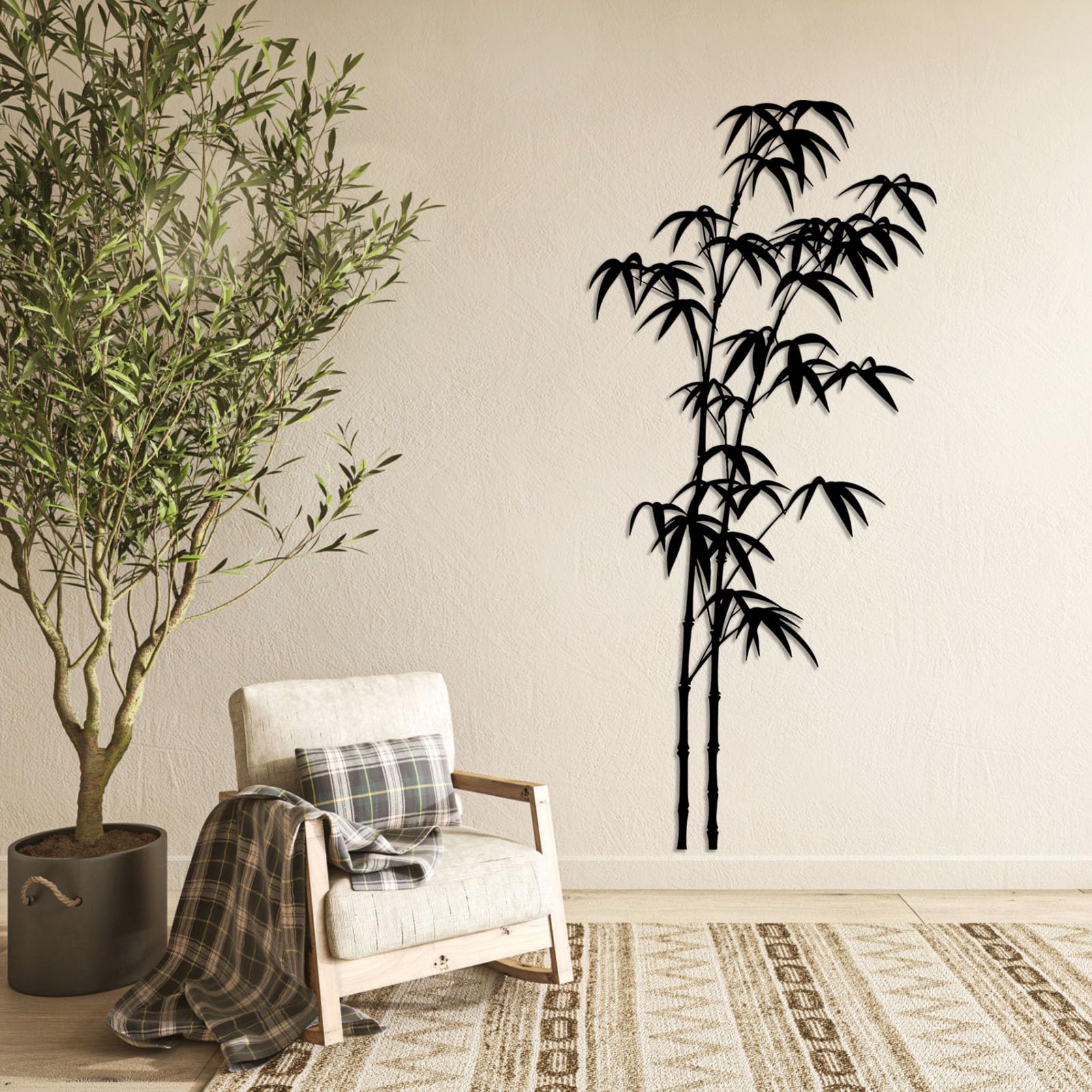 Decorazione murale in Metallo con Alberi di bambù Neri, Grande sagoma di pianta in Metallo, Scultura Moderna di bambù per Soggiorno, Camera da Letto, corridoio, Arredamento per la casa (arge