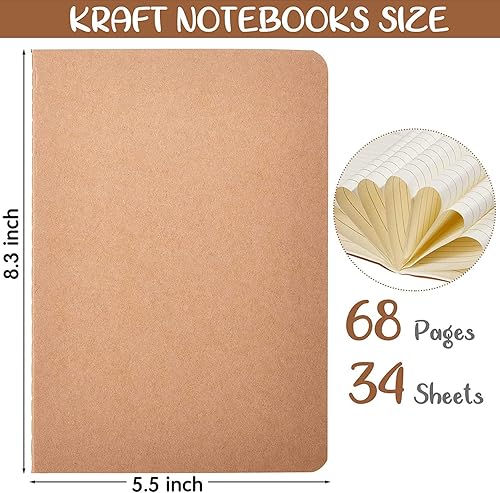 Vista 8 de Epakh 48 cuadernos de papel kraft A5 para el regreso a clases, a granel, con forro en blanco, cuaderno de bocetos opcional, diario de viaje