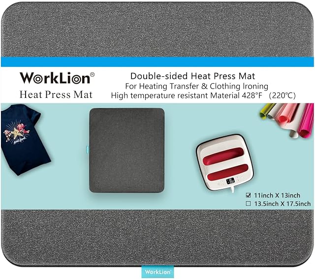 WORKLION Heat Press Mat 11"x13": Double-Sided Fireproof Materials Protective Resistant Mat for Cricut Easypress/Easypress 2 & HTV Craft Vinyl Ironing Insulation Transfer Projects