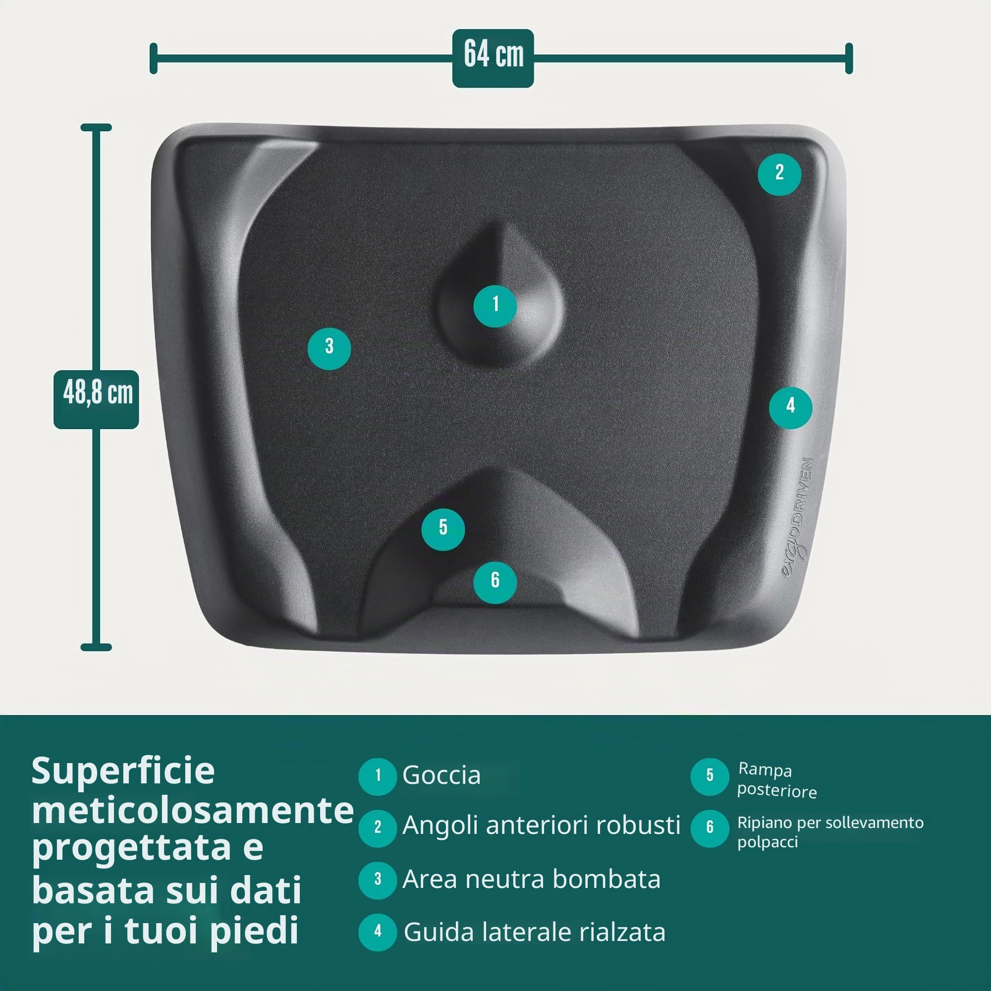 Ergodriven - Piccola pedana sagomata anti-fatica per stare in piedi, con forma calibrata Obsidian Black