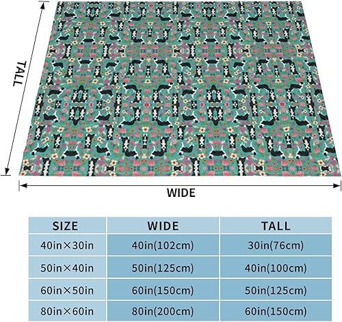 Miniatura 4 de Border Collie - Manta de franela con estampado floral ultra suave, manta de microforro polar cálida para sofá sala de estar
