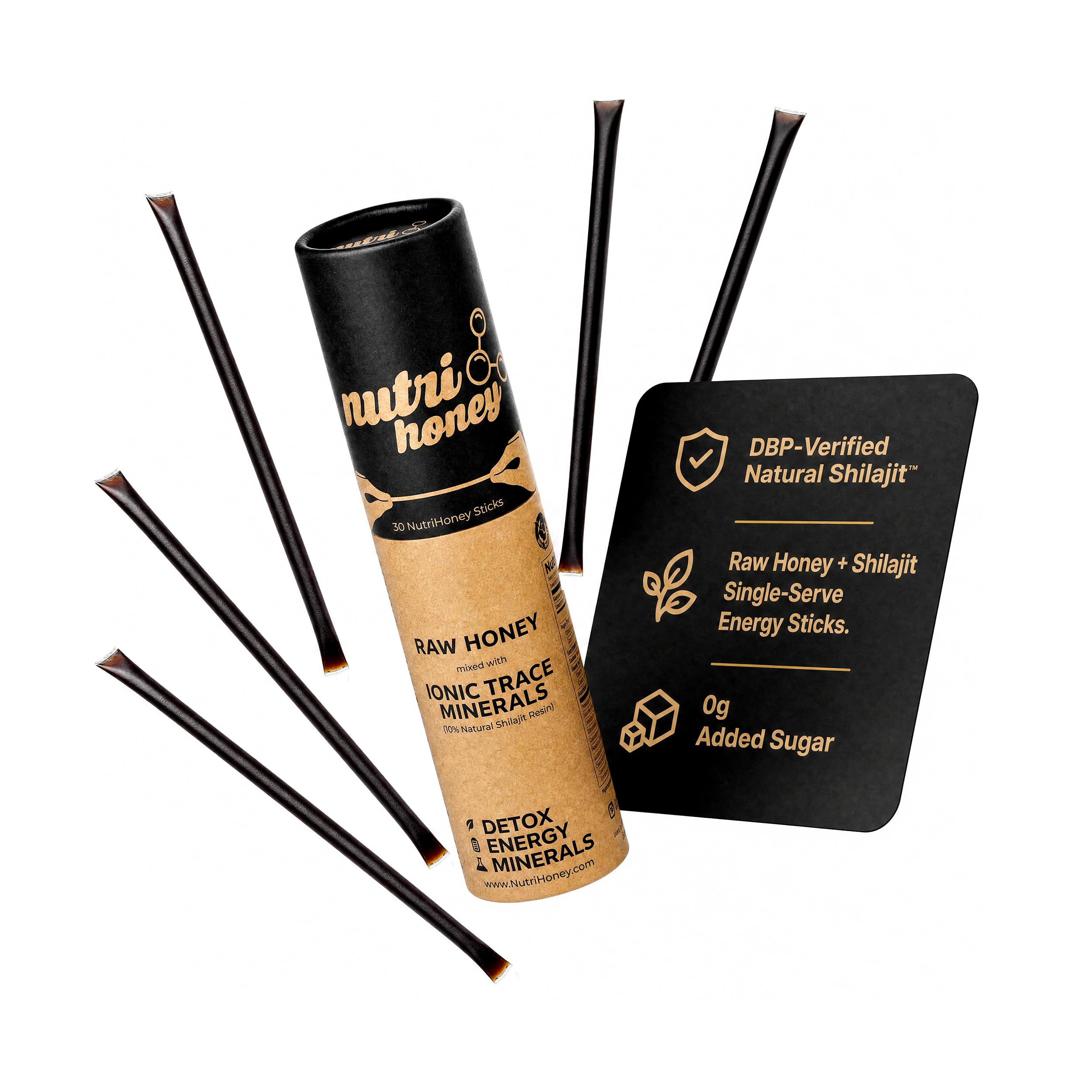 NATURAL SHILAJIT Honey Sticks - Shilajit Resin with Raw Honey, Fulvic Acid & Trace Minerals, Plant Based Nutrients for Energy, Immune Support & Vitality - 30 Shilajit Sticks 30 Count