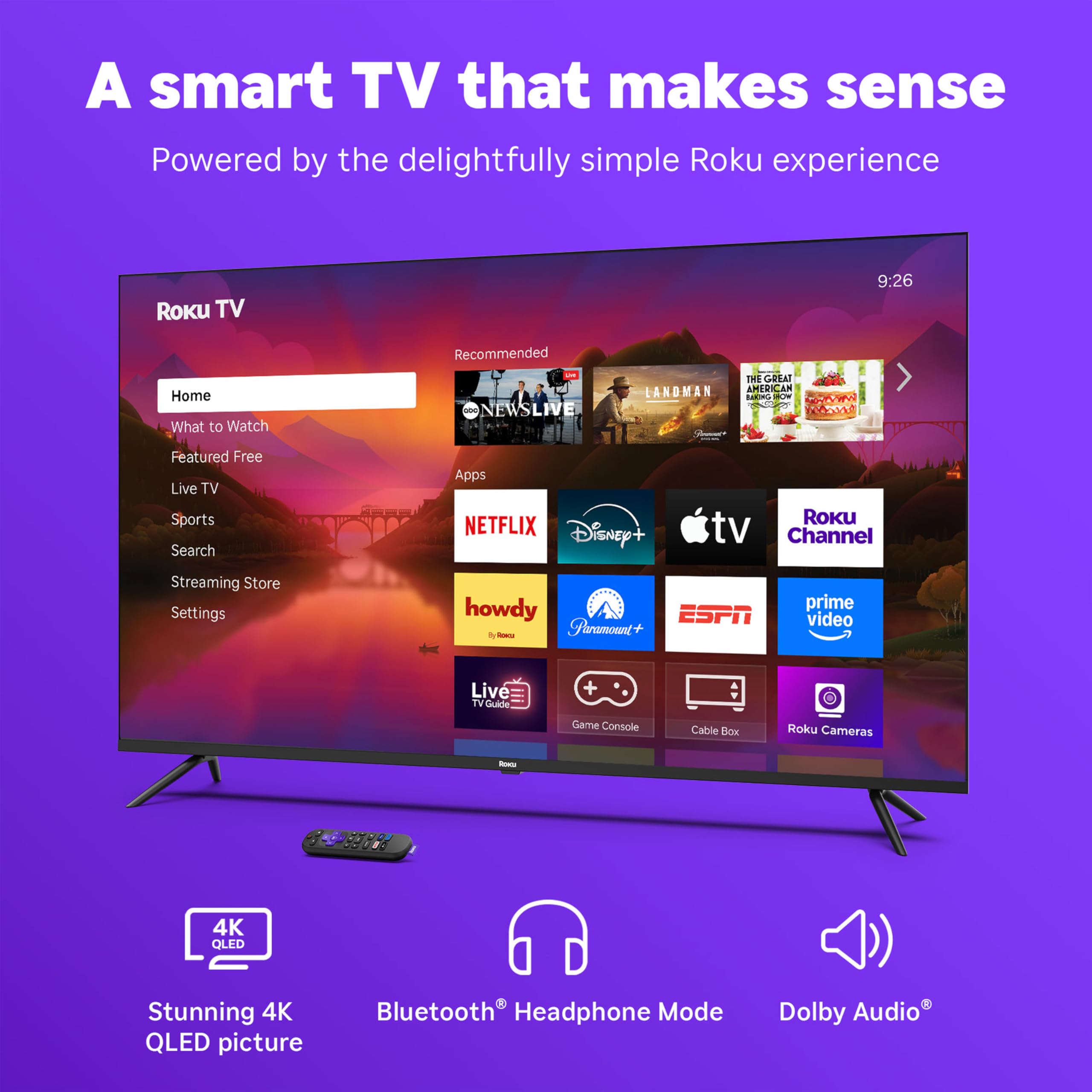 Roku Smart TV 2025 – 55-Inch Select Series, 4K HDR TV – Roku TV with Enhanced Voice Remote – Flat Screen LED Television with Wi-Fi for Streaming Live Local News, Sports, Family Entertainment