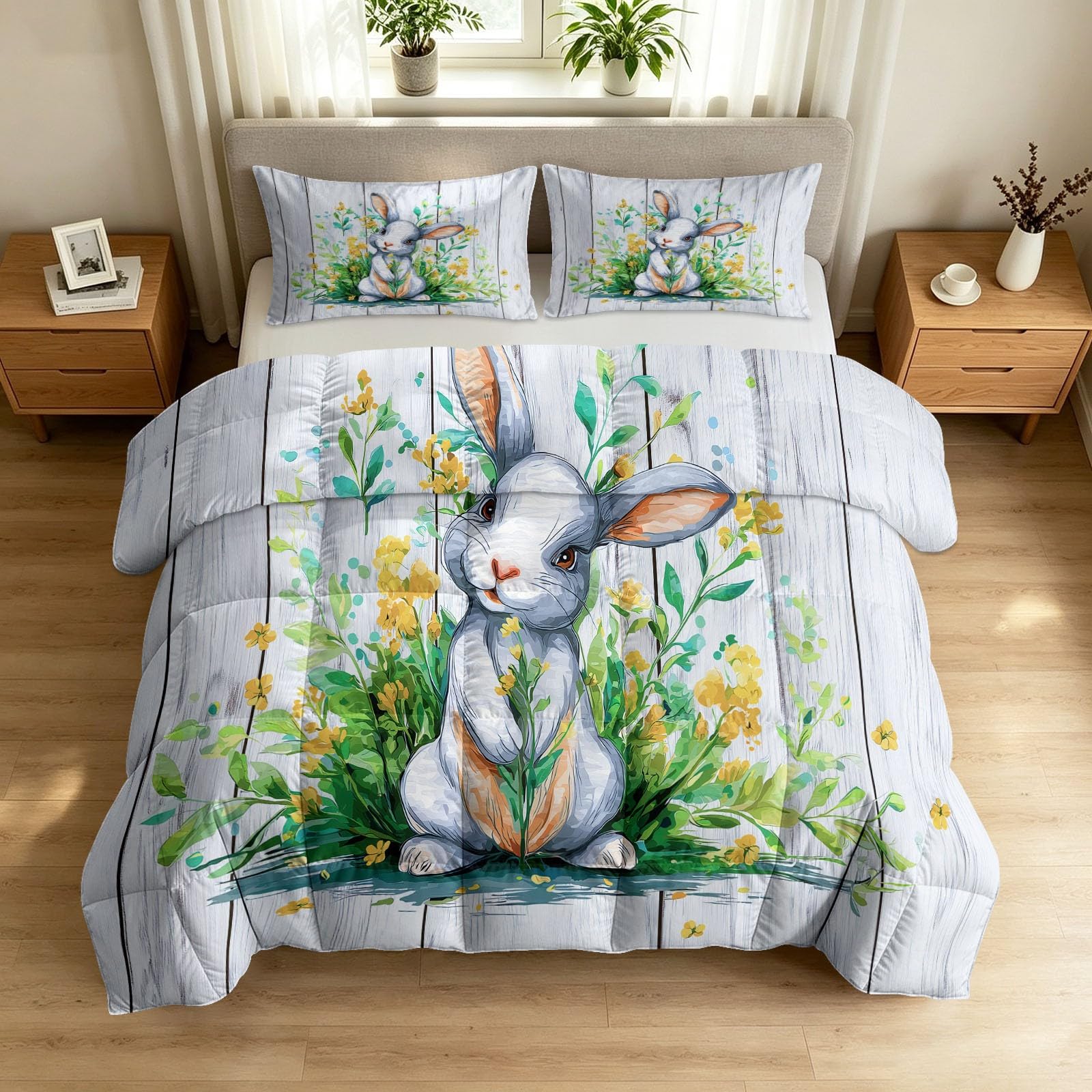 Edredón sin funda de 7.5 tog con diseño de flores y conejos reversible y transpirable de microfibra
