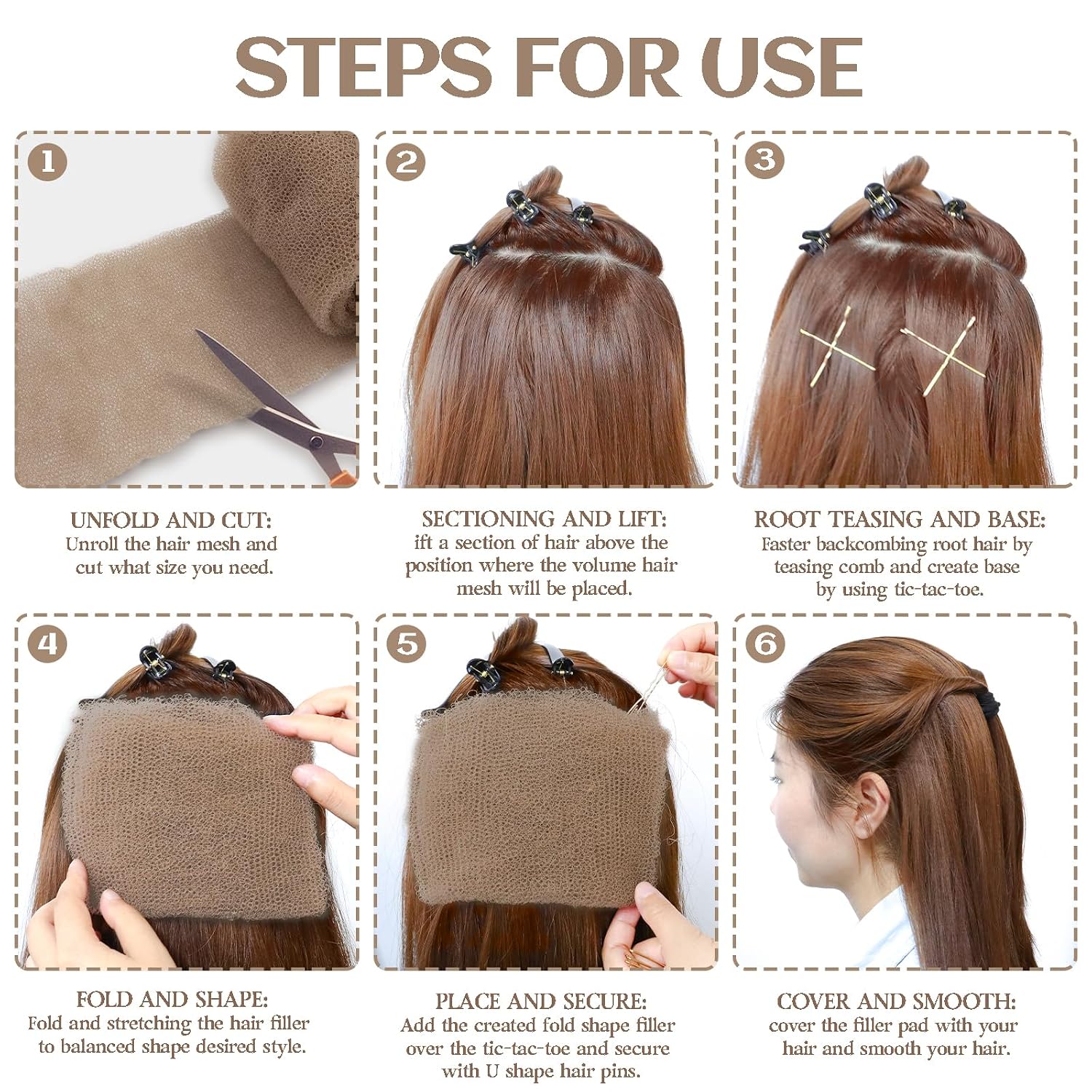 Hair Padding for Updos with Bobby Pins, U Shaped Hair Pins, Duckbill Clip And Comb, Undetectable Sponge Hair Filler Pads for Brides, Performers, Parties, Weddings, Everyday Styles