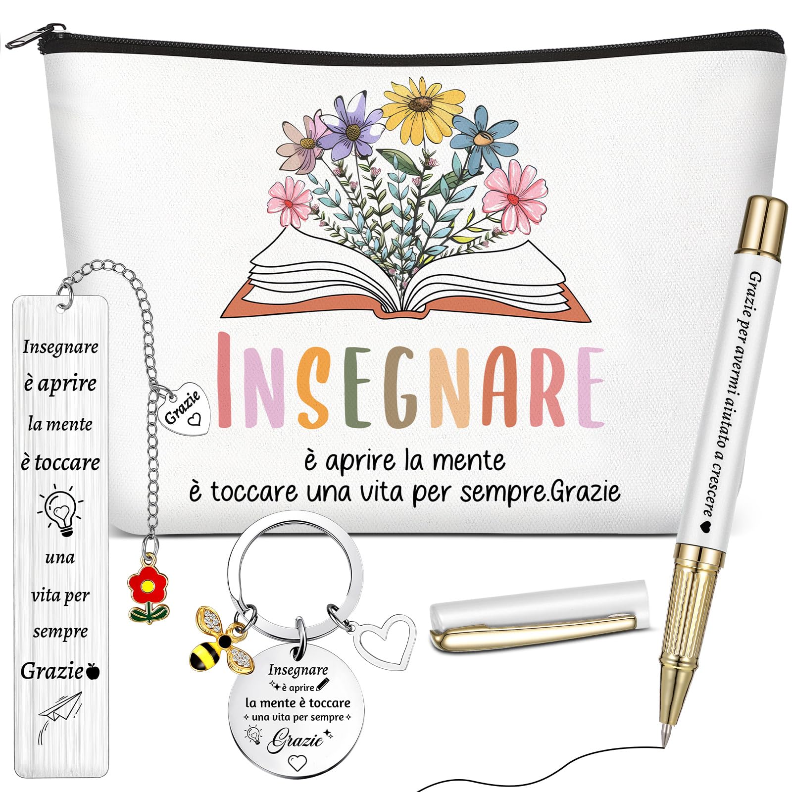 Bucherry 30 Kit Regalo Per Insegnanti - Portachiavi A Matita Con Nappa, Sacchetti In Organza E Biglietti Di Ringraziamento - Apprezzamento Fine Anno Scolastico - 3