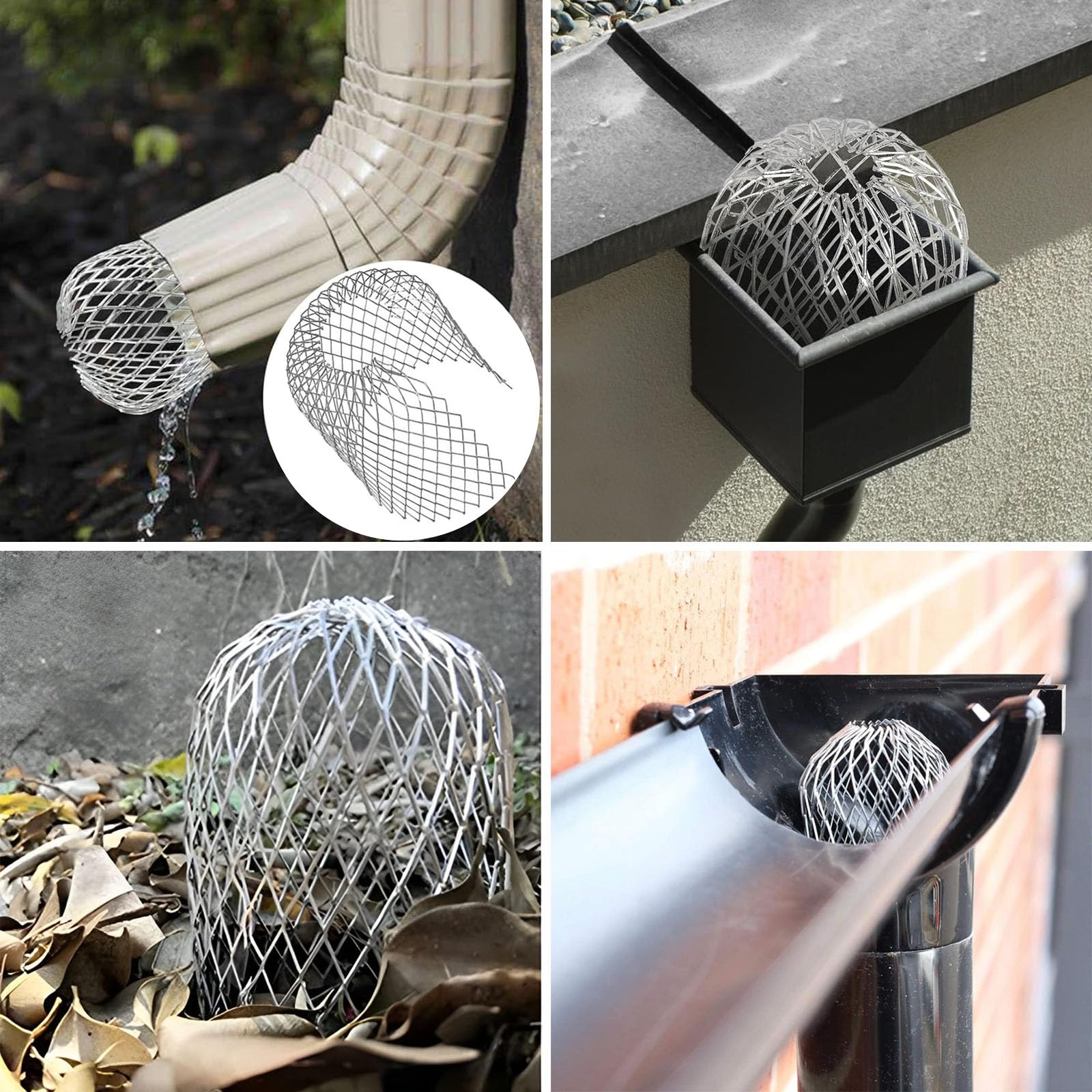 Osłona rury spustowej, ochrona rynny dachowej, 4 sztuki, sitko rynnowe, ochrona rury spustowej, wysokość 17 cm, ochrona rynny dachowej, ochrona przed liśćmi, aluminiowa ochrona przed rdzą, do rur