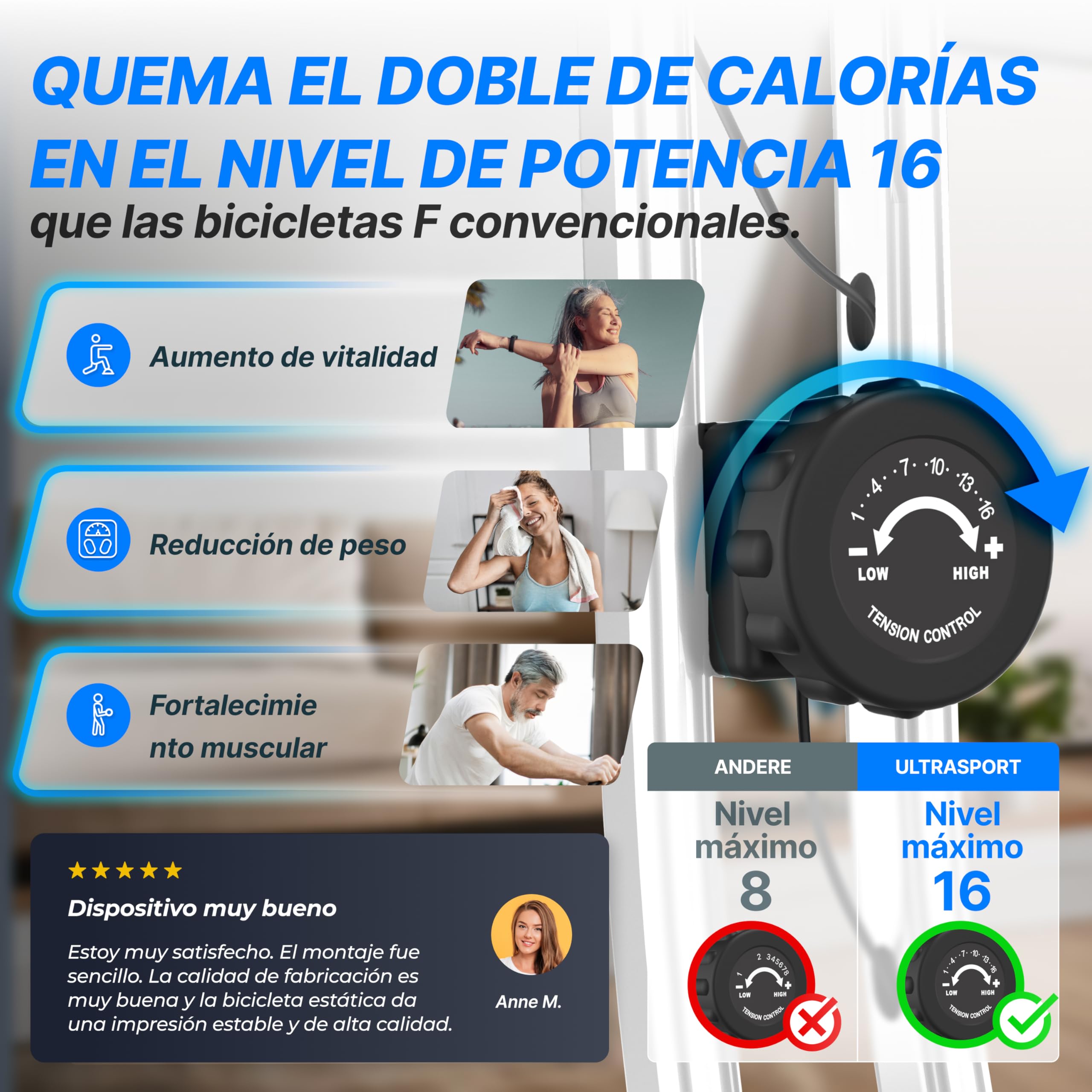 Ultrasport F-Bike 200B, entrenador bicicleta, bicicleta estática plegable, con respaldo,computadora entrenamiento LCD,peso máximo 110 kg,medición frecuencia cardíaca,8 niveles resistencia, Rosa/Blanco