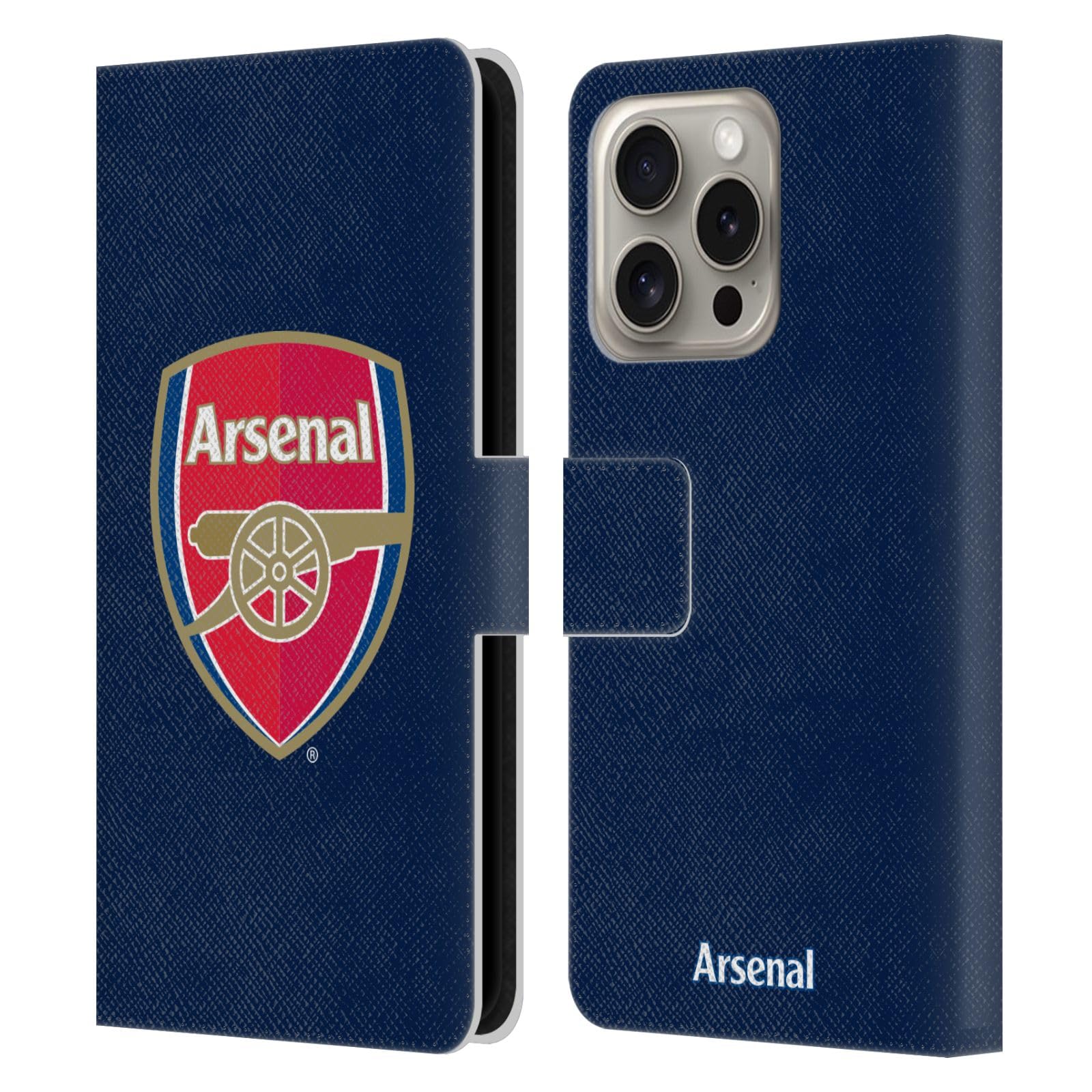 Head Case Designs Officially Licensed Arsenal FC Full Colour Blue Crest 2 Leather Wallet Case Compatible With Apple iPhone 16 Pro — image 1