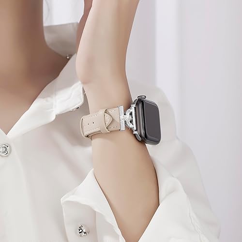 Miniatura 10 de Correa de cuero compatible con Apple Watch Band para mujer de 1.496 pulgadas, 1.575 pulgadas, 1.614 pulgadas, correa de cuero elegante con hebilla