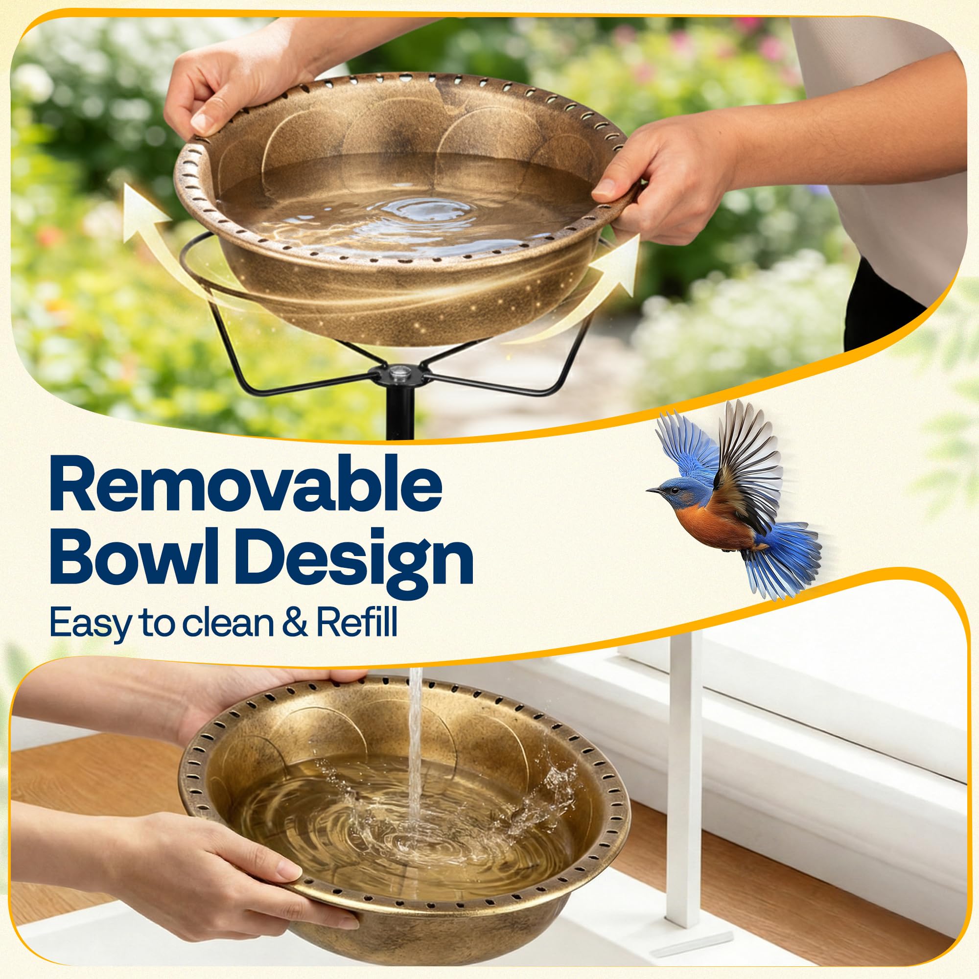 VIVOHOME Bacino per Uccelli in Poliresina con Fontana Solare, Altezza 74cm, Mangiatore per Uccelli da Giardino Autonomo con Pali in Metallo, Base a 5 Punte