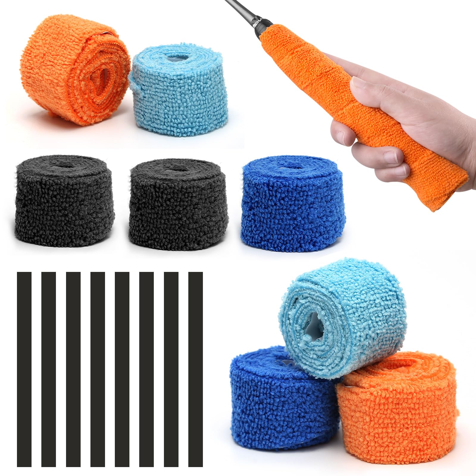 Tennis Racket Grip Tape, 8 Pack Microfiber Badminton Grip Tape Multicolor Racquet Overgrip Stick-Tape for Squash Tennis Badminton Racket, Walking Stick and Crutches Handles, Anti-Slip, Sweat Absorbs