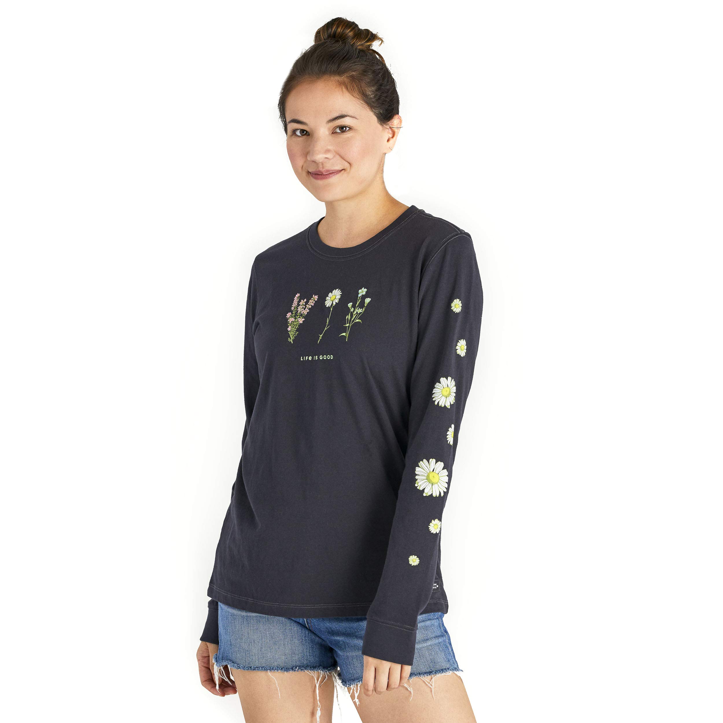 Life is Good Women's Crusher Tee, Long Sleeve Cotton Graphic T-Shirts, Detailed Wildflowers