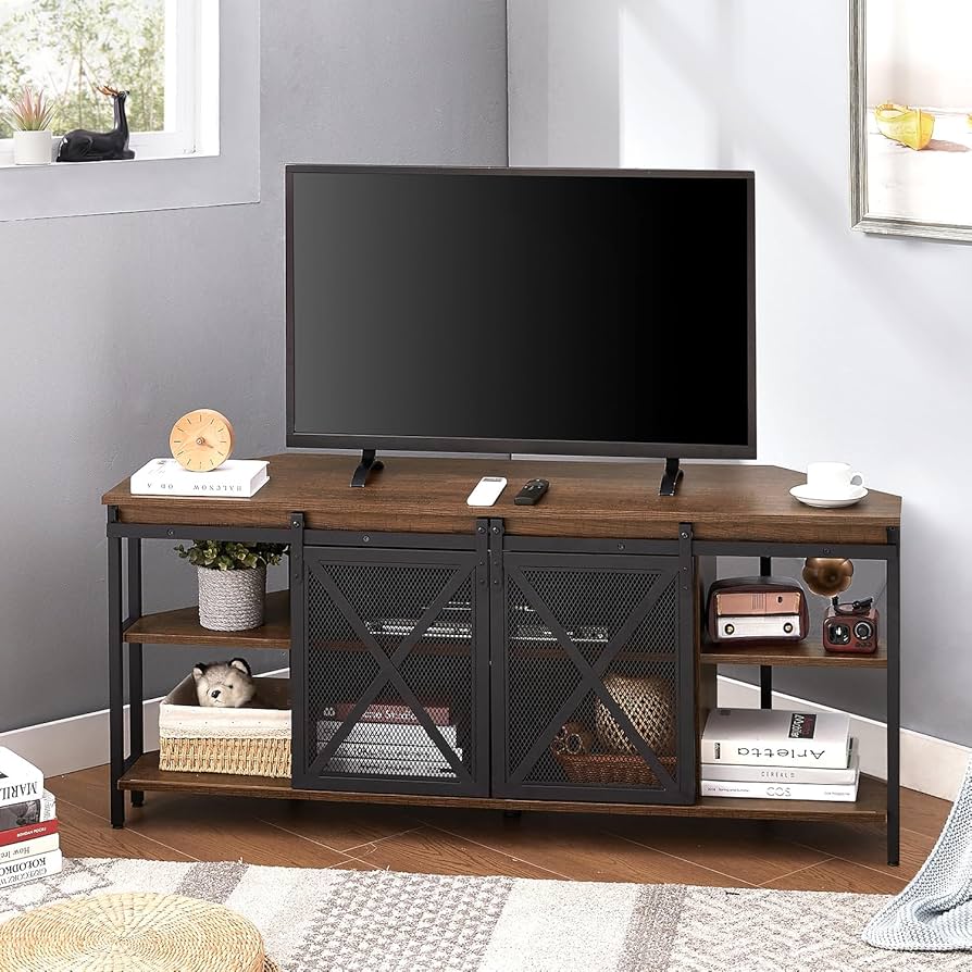 【ACME FURNITURE】 GRANDVIEW TV SHELF Acme Furniture Bob 59 in. Weathered Oak and Black Wood TV