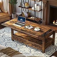 Vista 2 de Rolanstar - Mesa auxiliar, mesa de centro con cajones y compartimento oculto, mesa central retro con tablero de elevación de madera, para sala