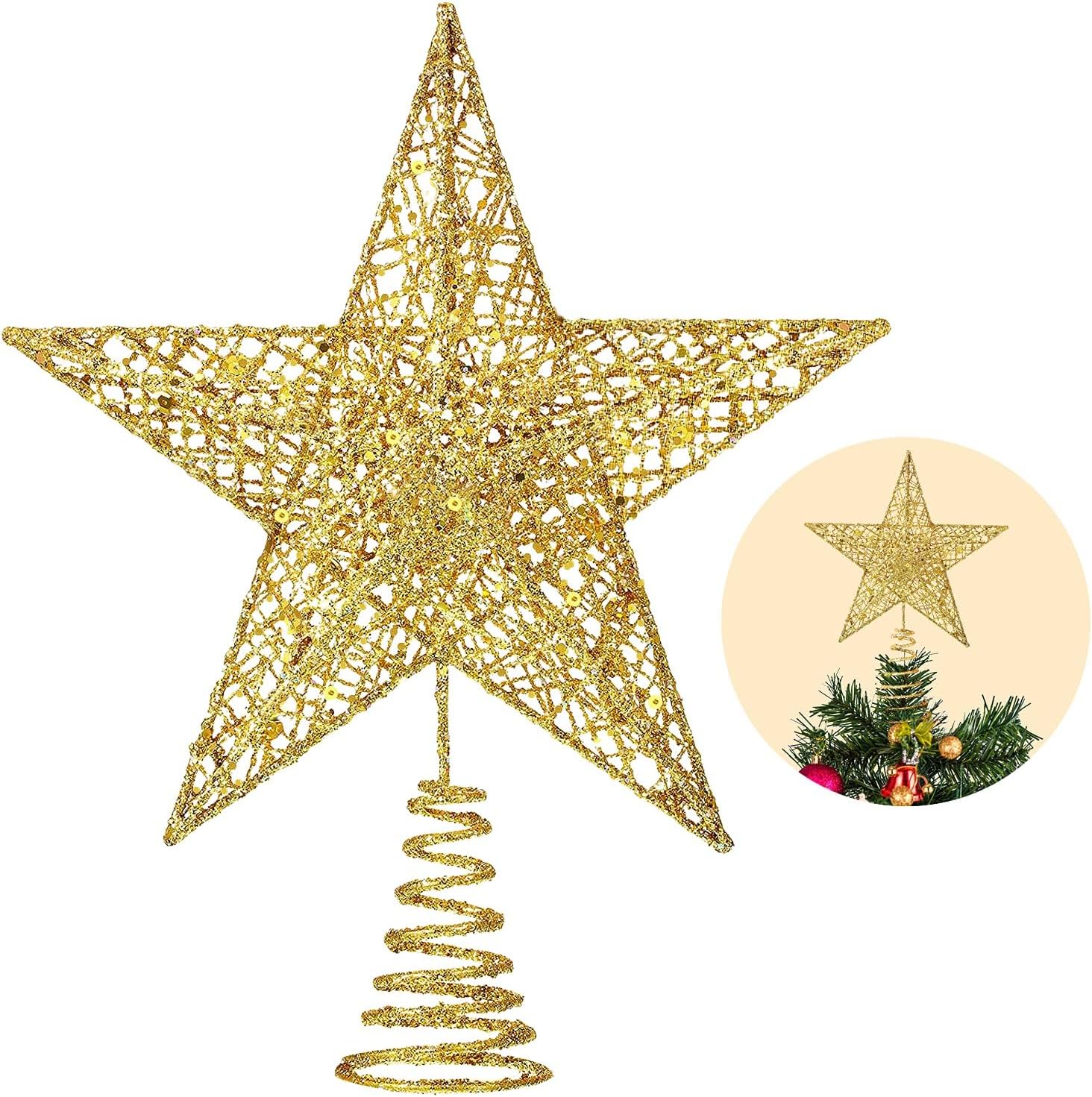 Christmas Tree Star Mini Gold Star Christmas Tree Topper Small Star for Christmas Tree Metal Glitter Xmas Tree Topper for Tree Pencil Christmas Trees Decorations (1 Pack-Gold, 6 inch/15cm)