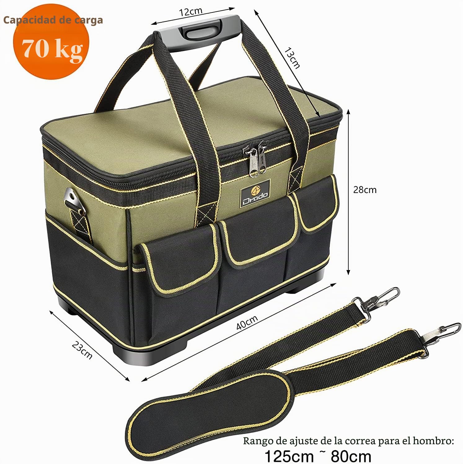 Drado Bolsa de Herramientas Profesional e Impermeable Con Correa Ajustable Para el Hombro (40 x 23 x 28 cm)