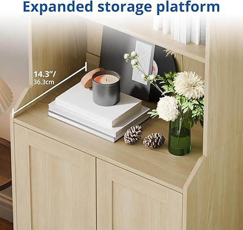 Miniatura 5 de Cozy Castle Estantería y estantería de 75 pulgadas de alto con 2 puertas, estantería independiente grande de 5 niveles con armario de almacenamiento