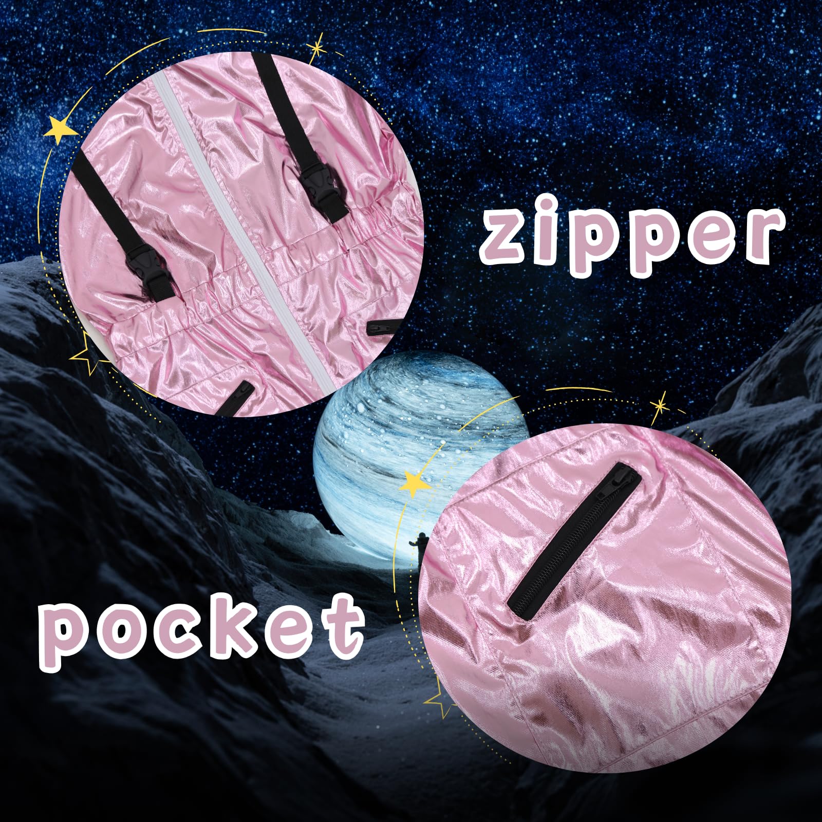 maxToonrain Adult Astronaut Costume Women Space Jumpsuit Spaceman Scientist Themed Party Fancy Dress for Halloween World Book Day (Metallic Pink - Image 4