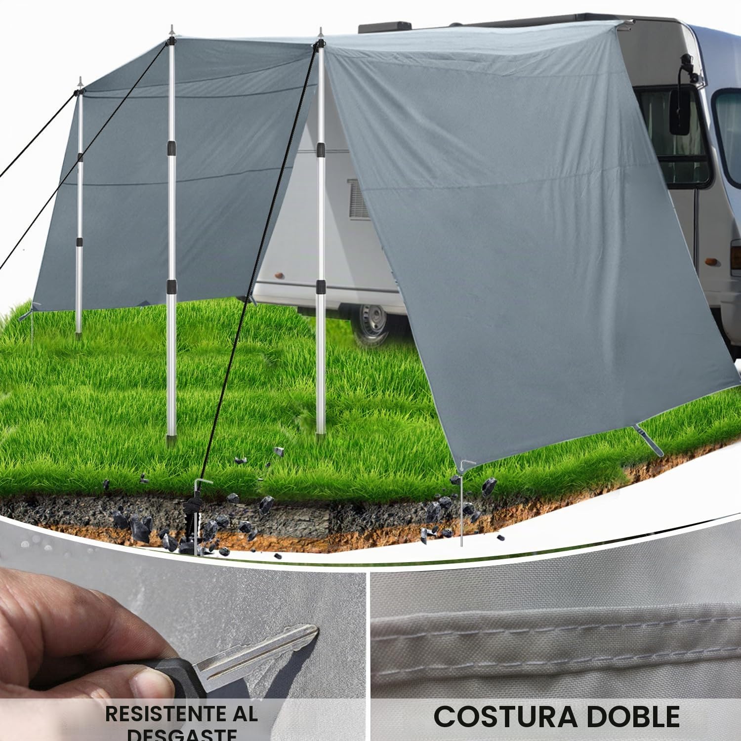 Caravana, Avance Furgoneta, Avance Caravana, Toldo Caravana, Riel Caravana 4m (4-7mm), Furgoneta Camper 4 X 2.4m, Toldo Camper, Coche, para Coche, Camping