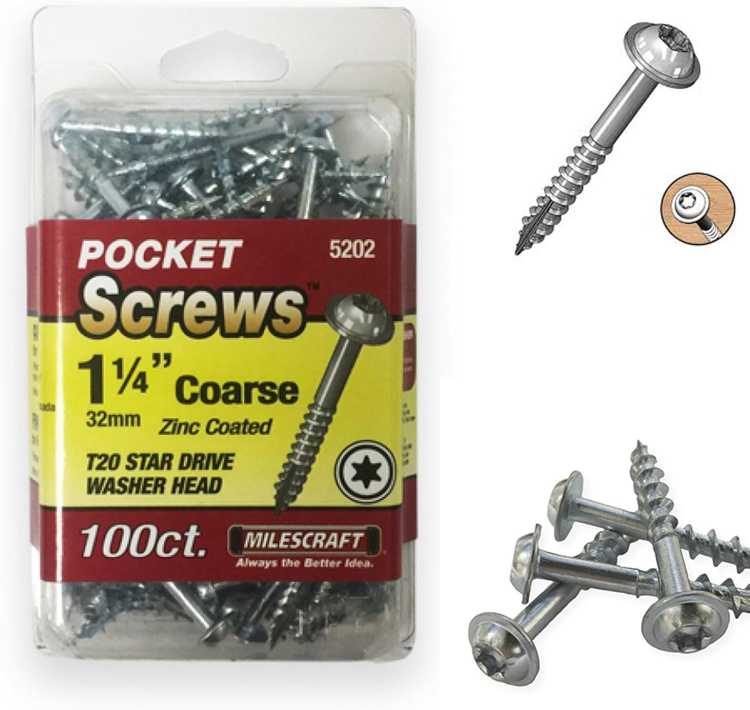 Exclusive Discount 🔥 Milescraft 5202 Pocket Hole Screws Bundle - Includes 300 pcs 1.25 - Coarse - T20 Star, Washer Head Screws Exclusive Discount 🔥 Milescraft 5202 Pocket Hole Screws Bundle - Includes 300 pcs 1.25 - Coarse - T20 Star, Washer Head Screws