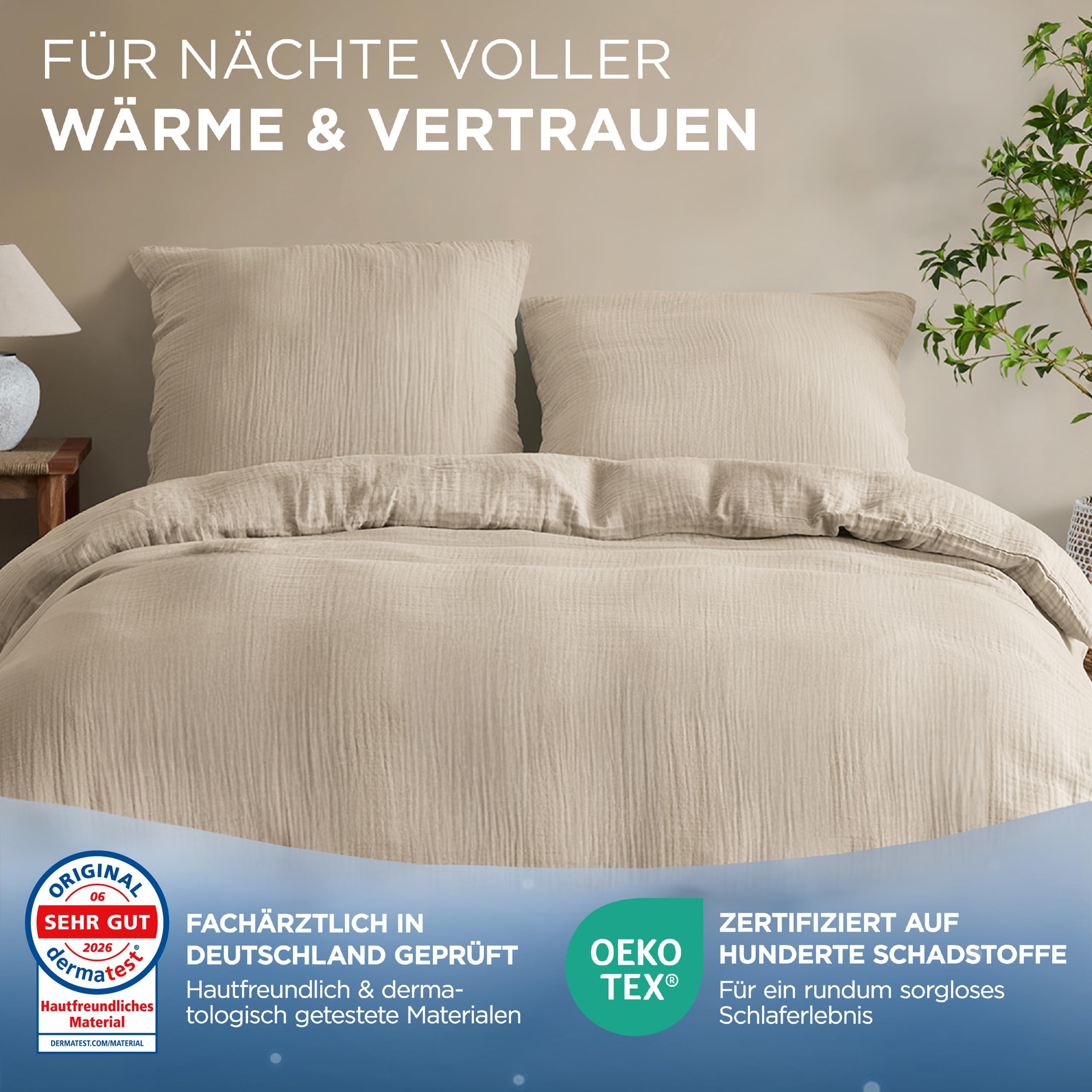 Samthus Pościel muślinowa ze 100% bawełny – Öko-Tex Made in Green – niebiańsko miękki sen – zestaw pościeli bez prasowania z 1 x poszwa na kołdrę 155 x 220 + 1 x poszewka na poduszkę 80 x 80 cm