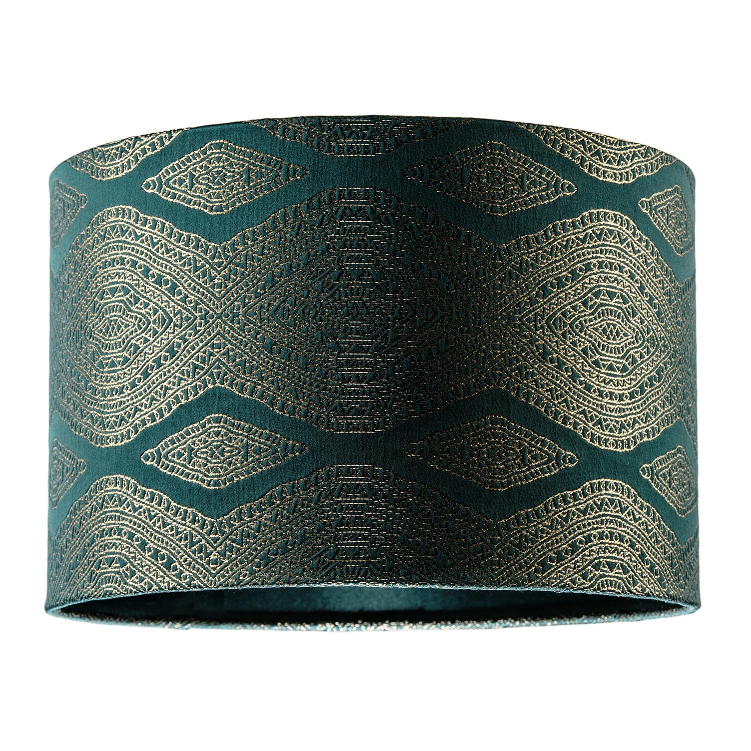 Sophisticated Forest Green and Gold Lamp Shade with Intricate Metallic Geometric Pattern | 30cm | Complements Contemporary and Classic Interiors by Happy Homewares