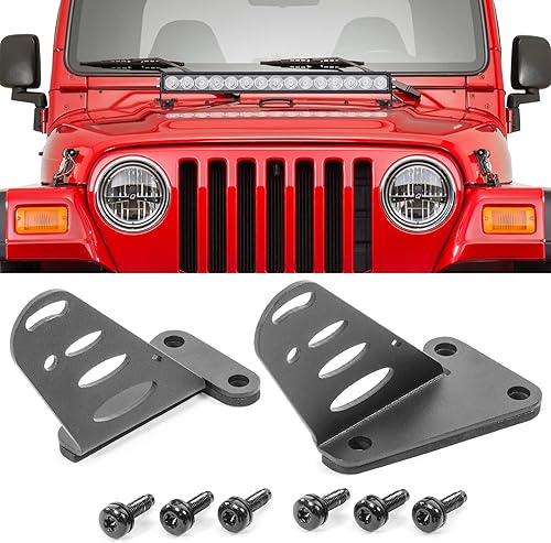 Quadratec Soportes de montaje para capó de barra de luz J3 - Compatible con Jeep Wrangler TJ y LJ 1997-2006 - No requiere taladrar ni modificaciones