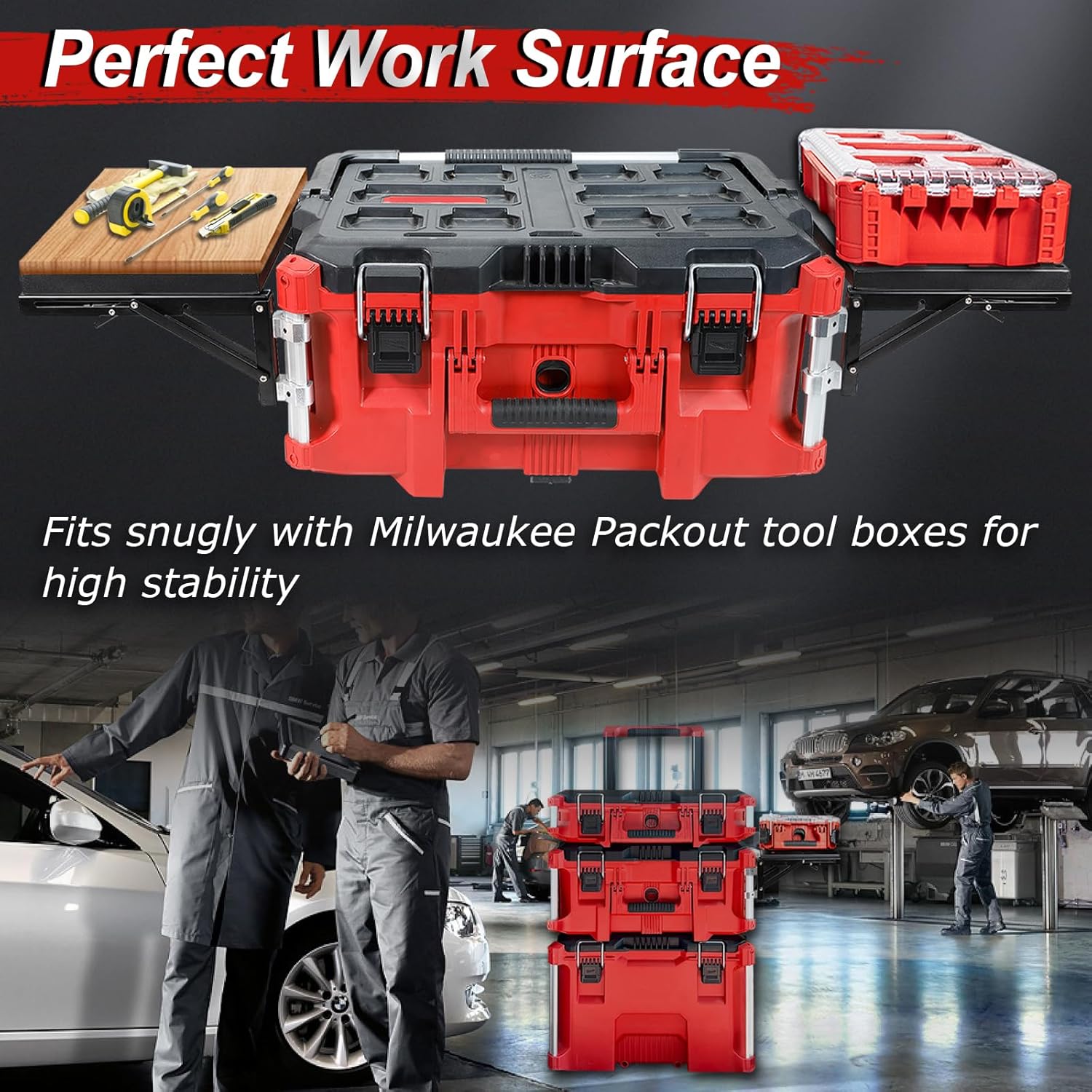 Folding Packout Mount Compatible with Mil.waukee Packout Toolbox Side Storage, Rugged All-metal Frame, Compatible with Rails No Drilling Required, Saving Space, Can be Mounted on Wall or Floor