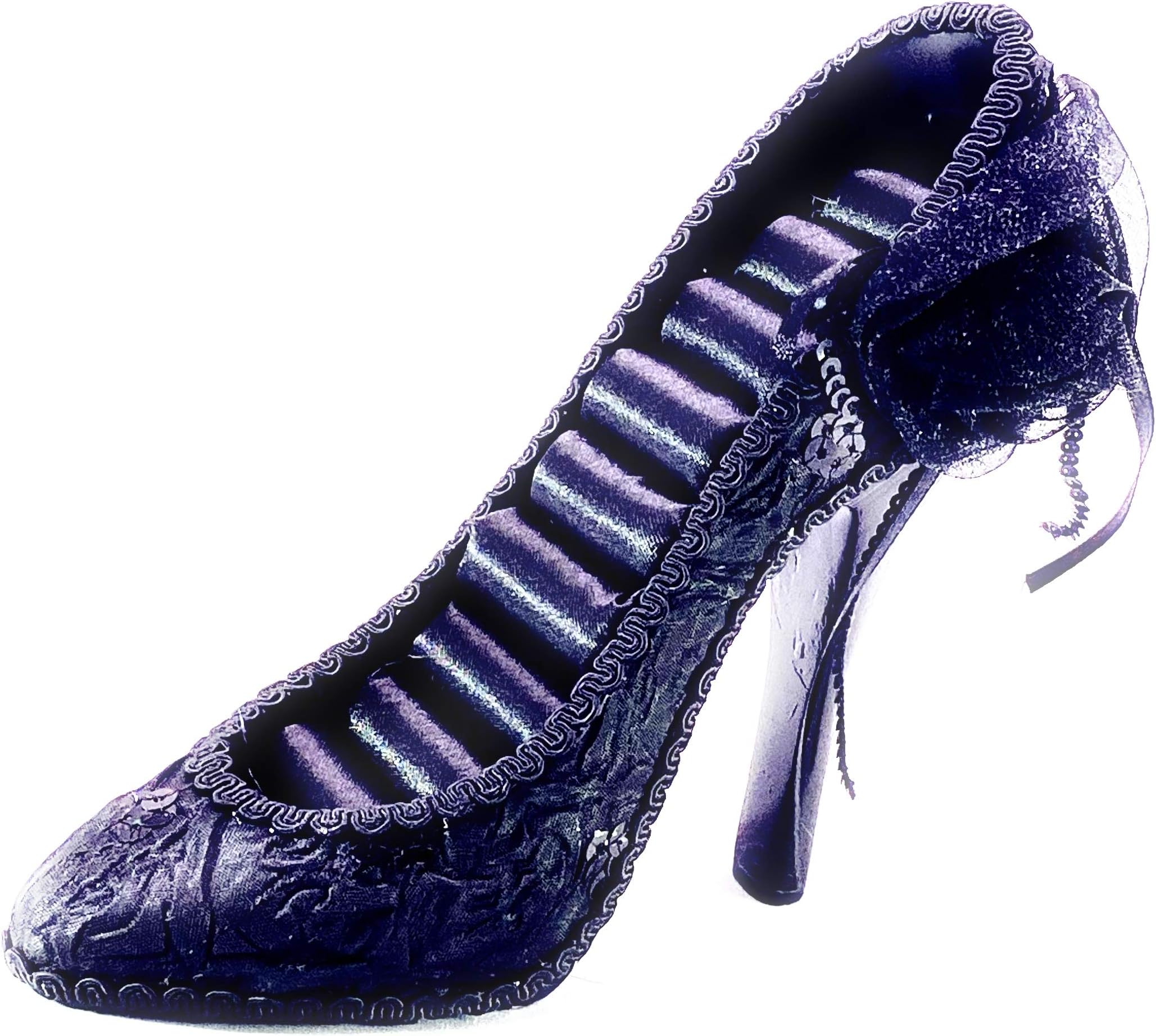 Elegant Black w/Flower Bow Stiletto High Heel Ring Holder Shoe