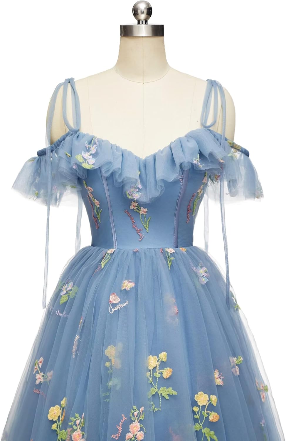 Flower Embroidery Tulle Short Homecoming Dresses for Junios 2025 Prom Dresses for Teens A Line Mini Spaghetti Strap Formal Cocktail Gowns for Women Dusty Blue Us14