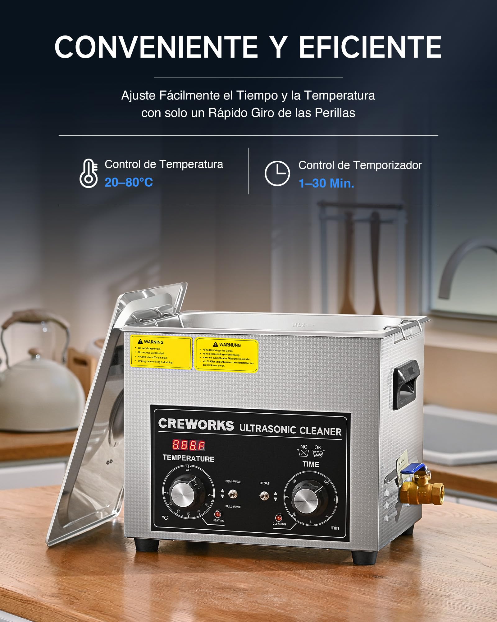 CREWORKS 10L Ultraschallreinigungsgerät mit Degas & Halbwellenfunktion, 40kHz Edelstahl Ultraschallreiniger mit Heizung & Timer für Vergaser Labor Schmuck Brillen Werkstattteile, SUS304
