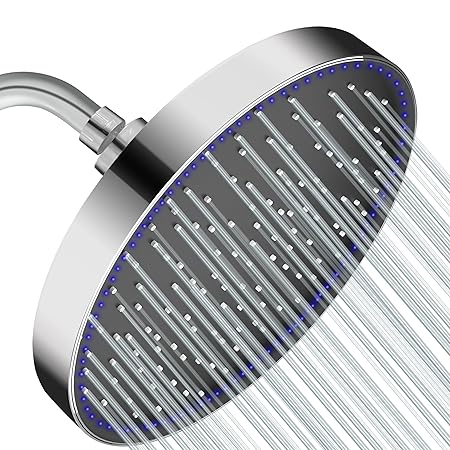 Plantex ABS Round Rain Shower Head for bathroom with LED/360 degree Rotatable Shower Head for bathroom/Pressurized Shower Head/Showers for bathroom-(Chrome)