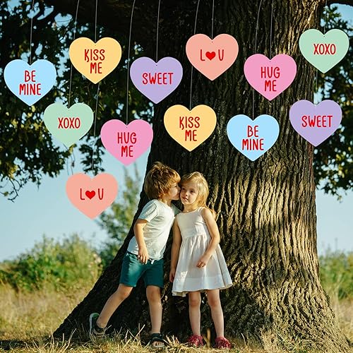 12 piezas de adornos colgantes para el día de San Valentín, corazón de doble cara, corazones románticos para conversación, dulces, feliz San