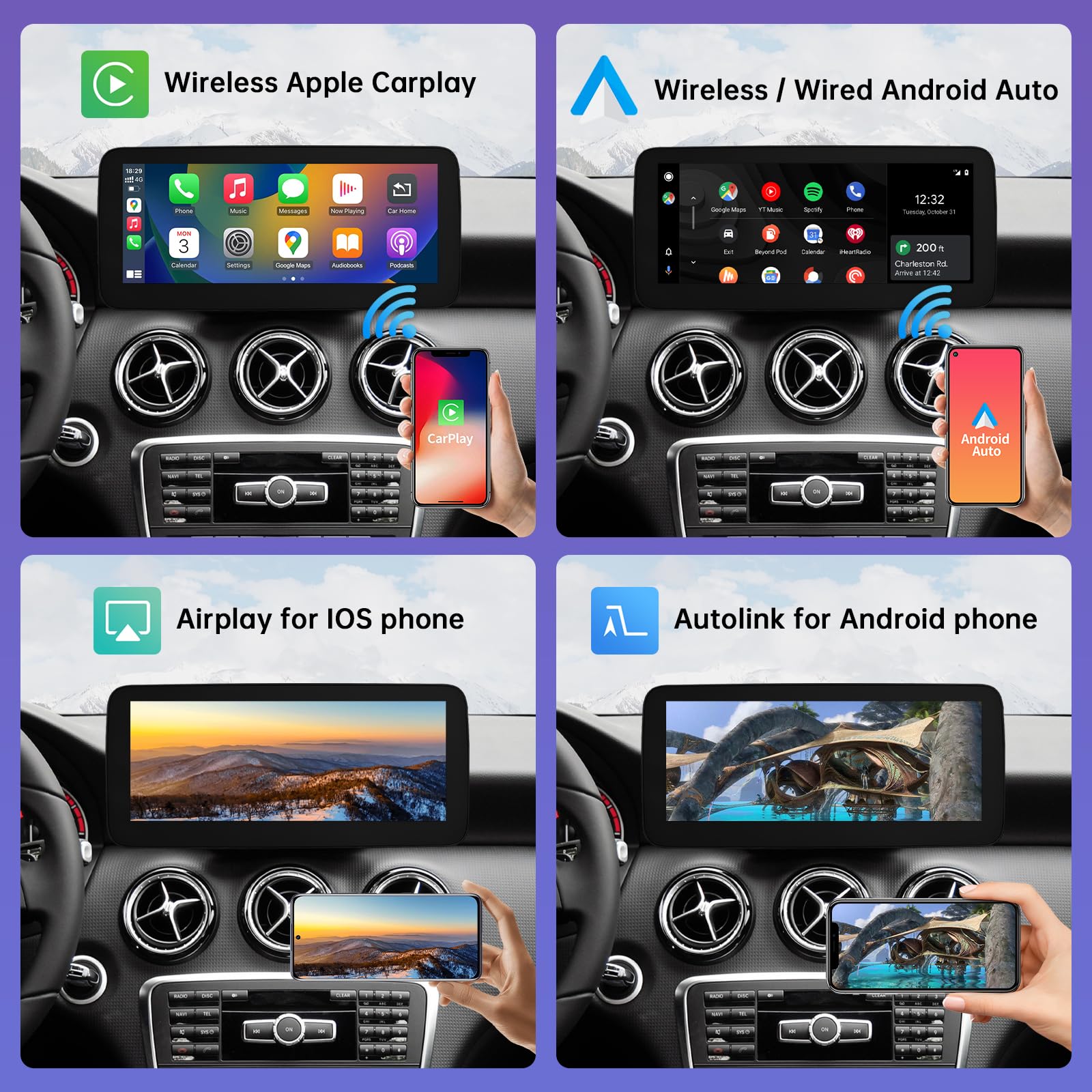 Road Top 10,25 Pollici Autoradio, CarPlay senza fili e Android Auto per Mercedes Benz A CLA GLA Classe W176 C117 X117 X156 2013-2015 Anno con NTG4.5/4.7, schermo tattile Stereo Auto con Mirrorlink